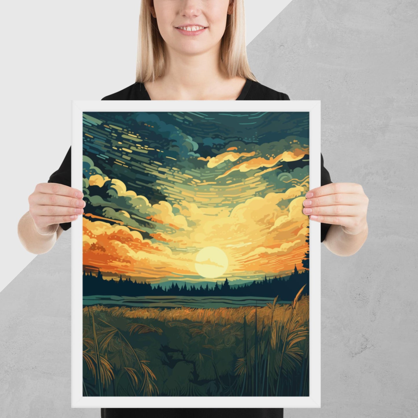 Crop Field Sunset Framed Poster