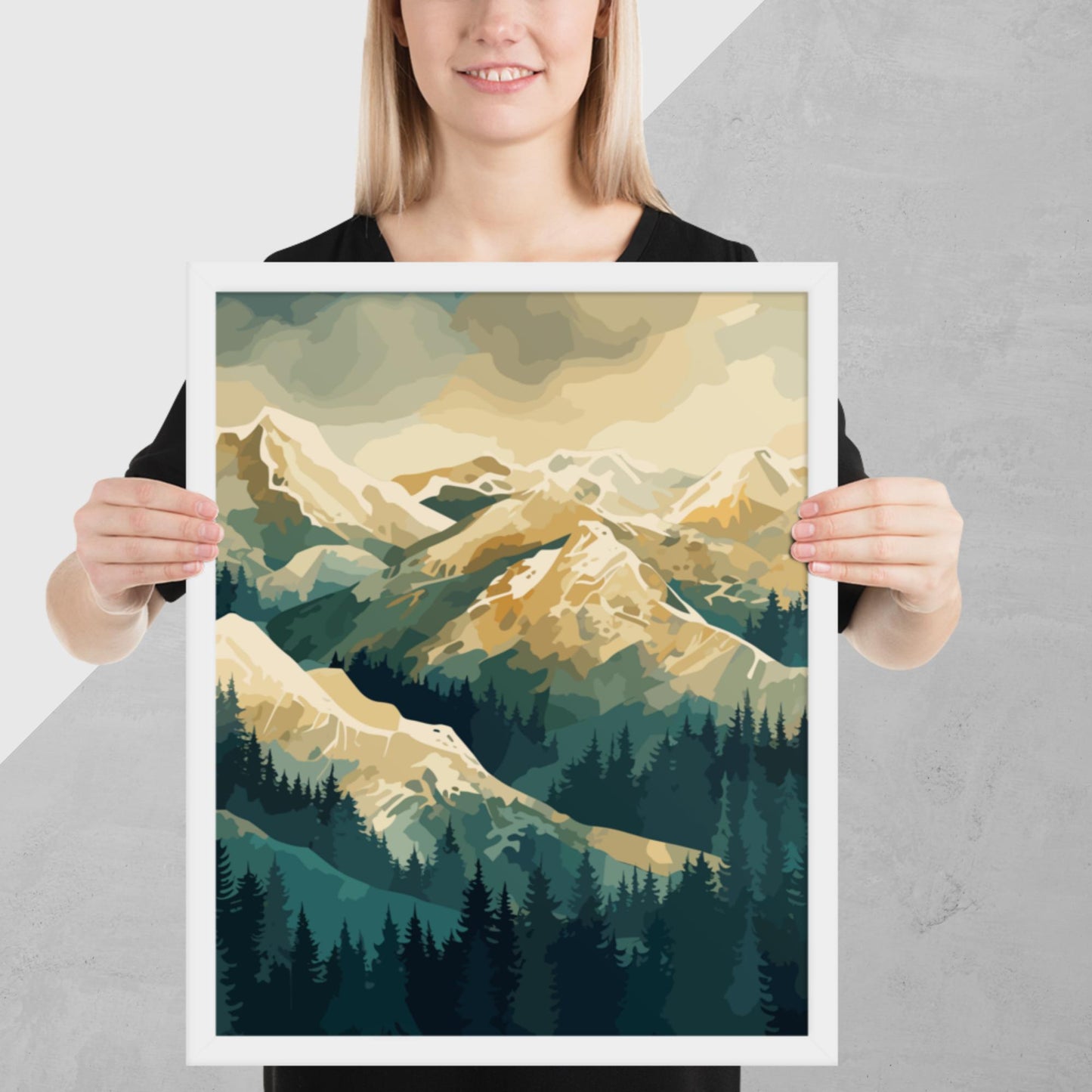 Winter Forest Mountains Framed Poster