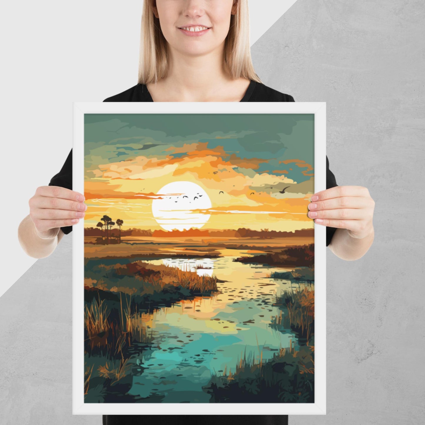 Marshland Sunset Framed Poster