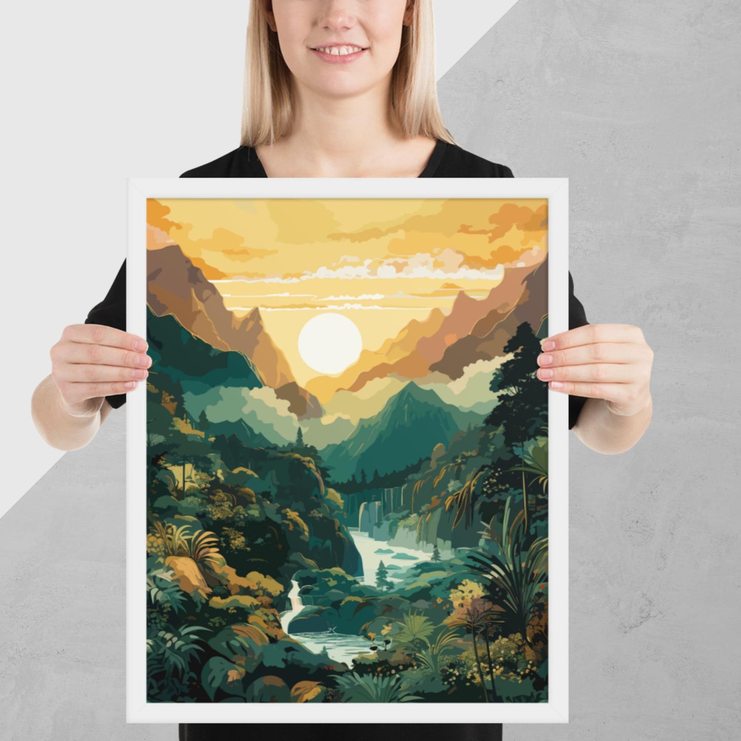 Mountainous Rainforest River Framed Poster