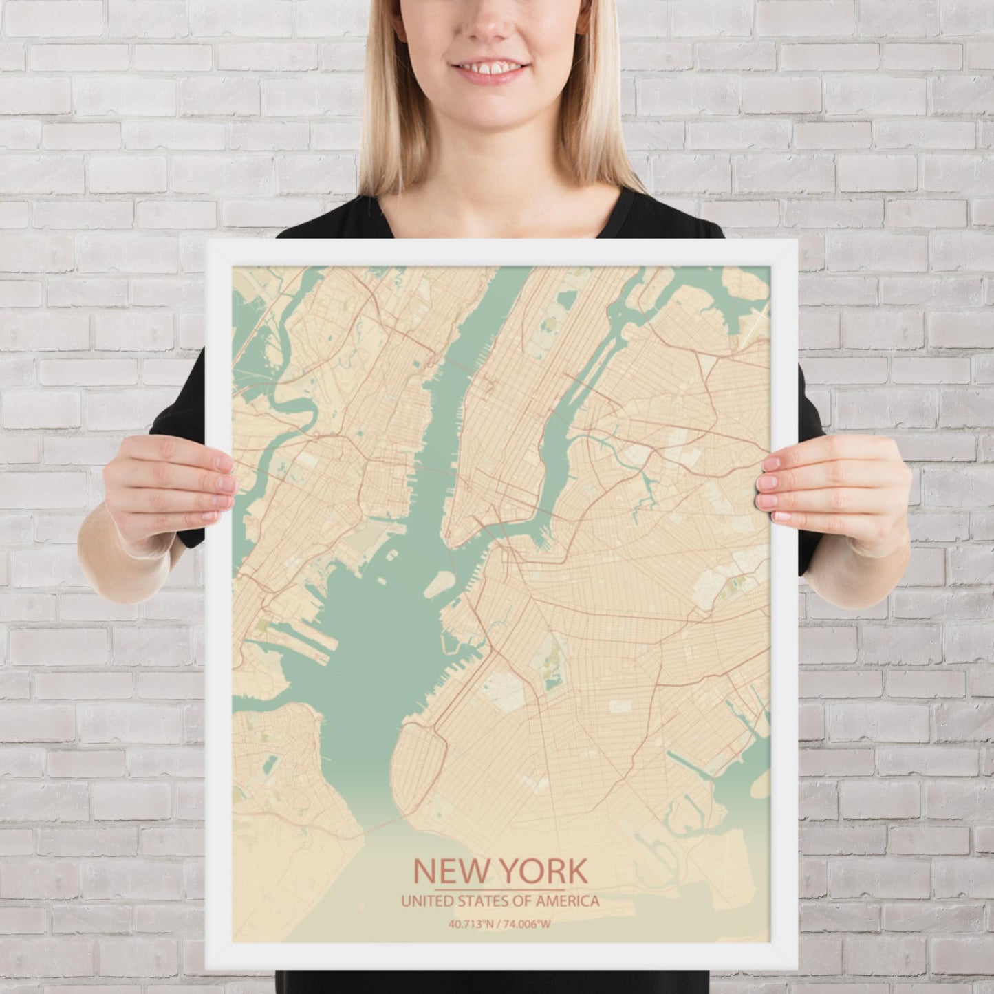 New York Vintage Style Framed Map