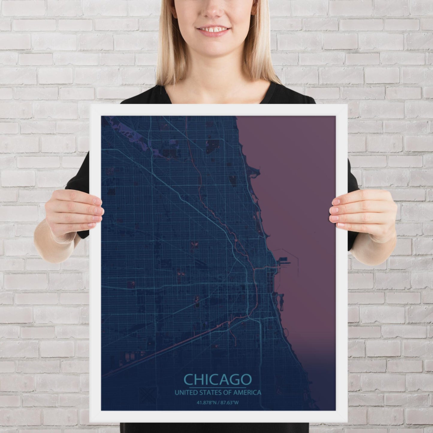 Chicago Blue and Purple Framed Map