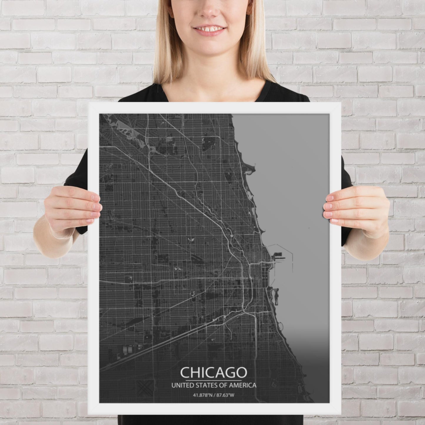 Chicago Dark Grey Framed Map