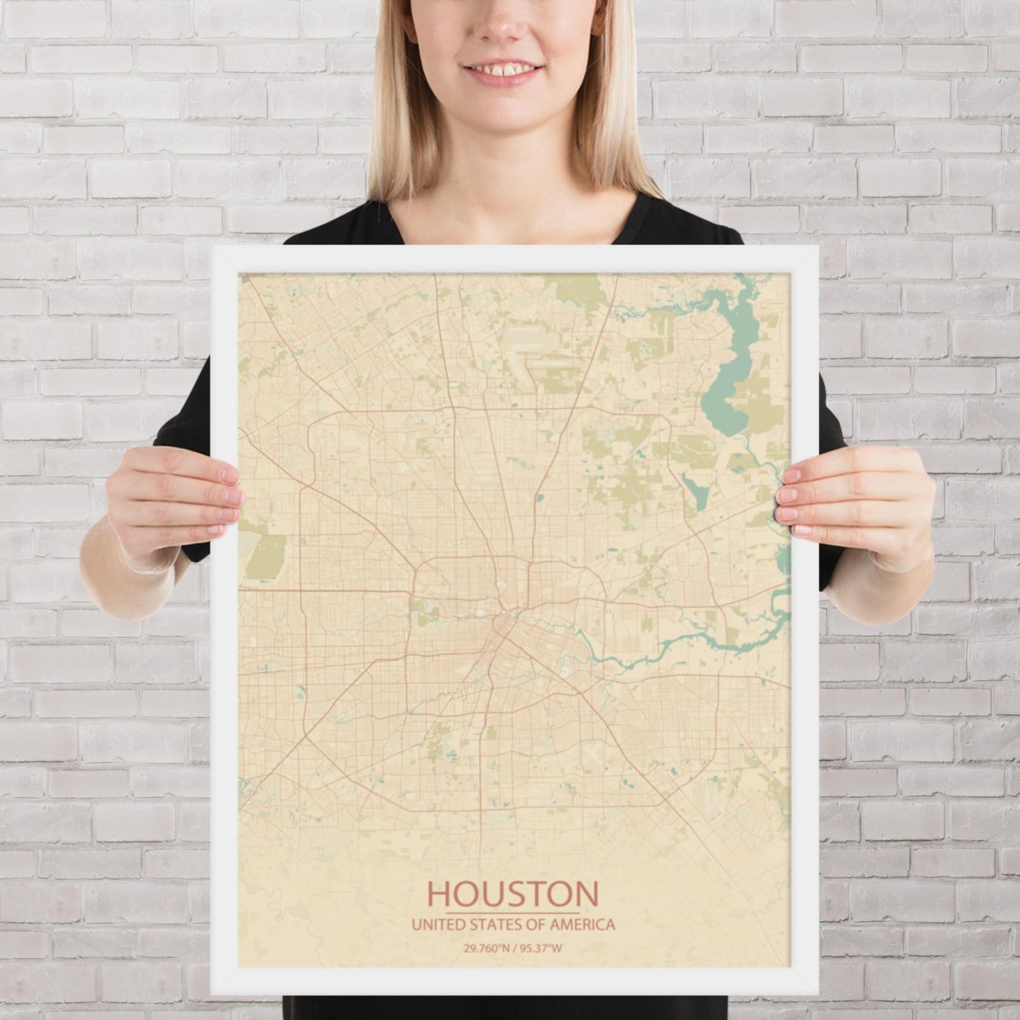 Houston Vintage Style Framed Map