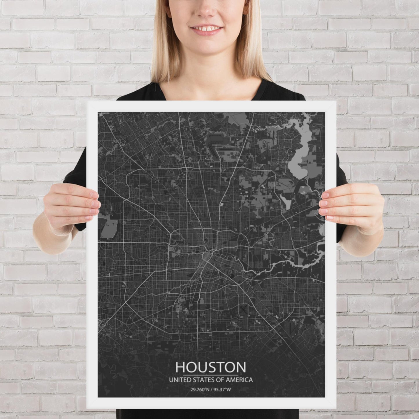 Houston Dark Grey Framed Map