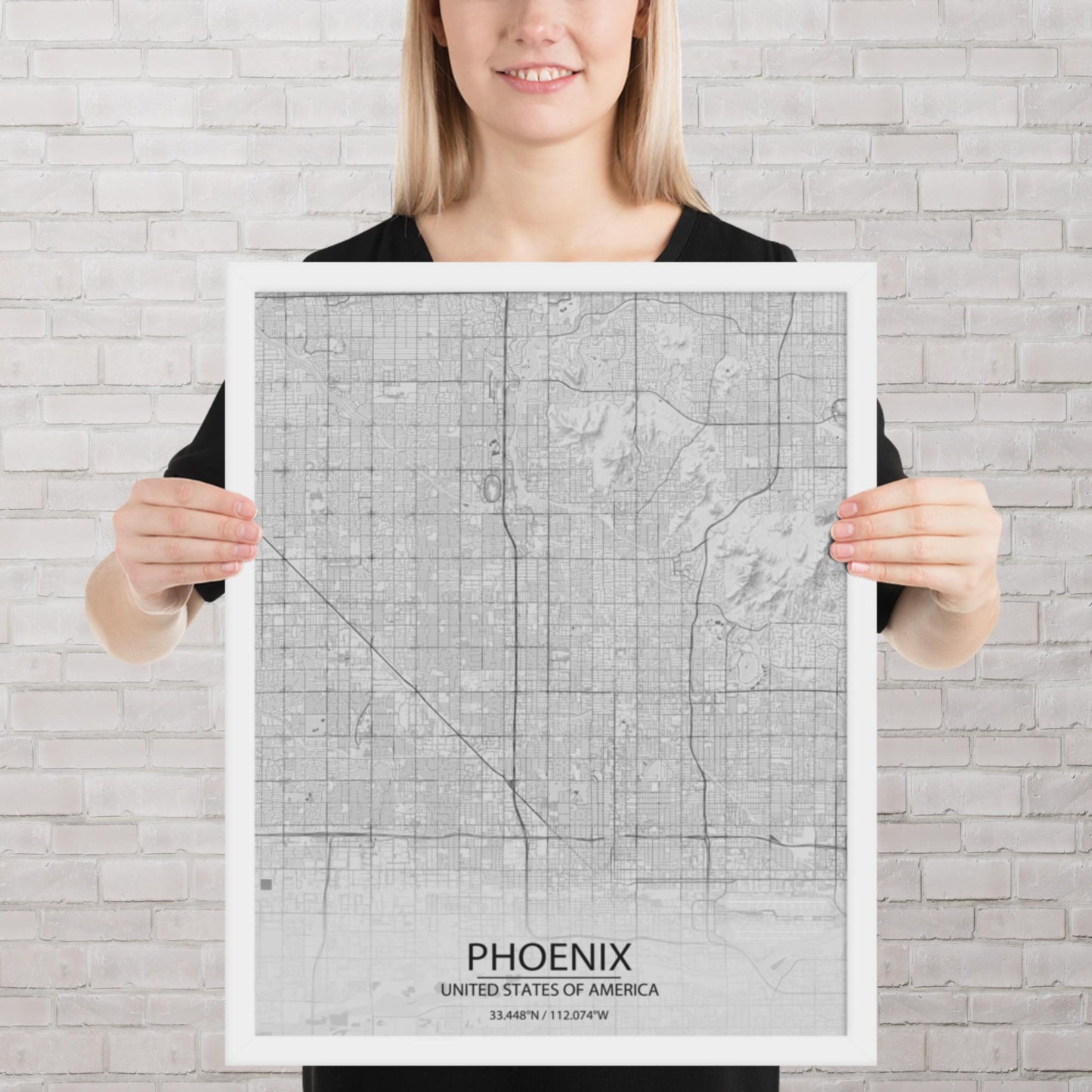 Phoenix Light Grey Framed Map