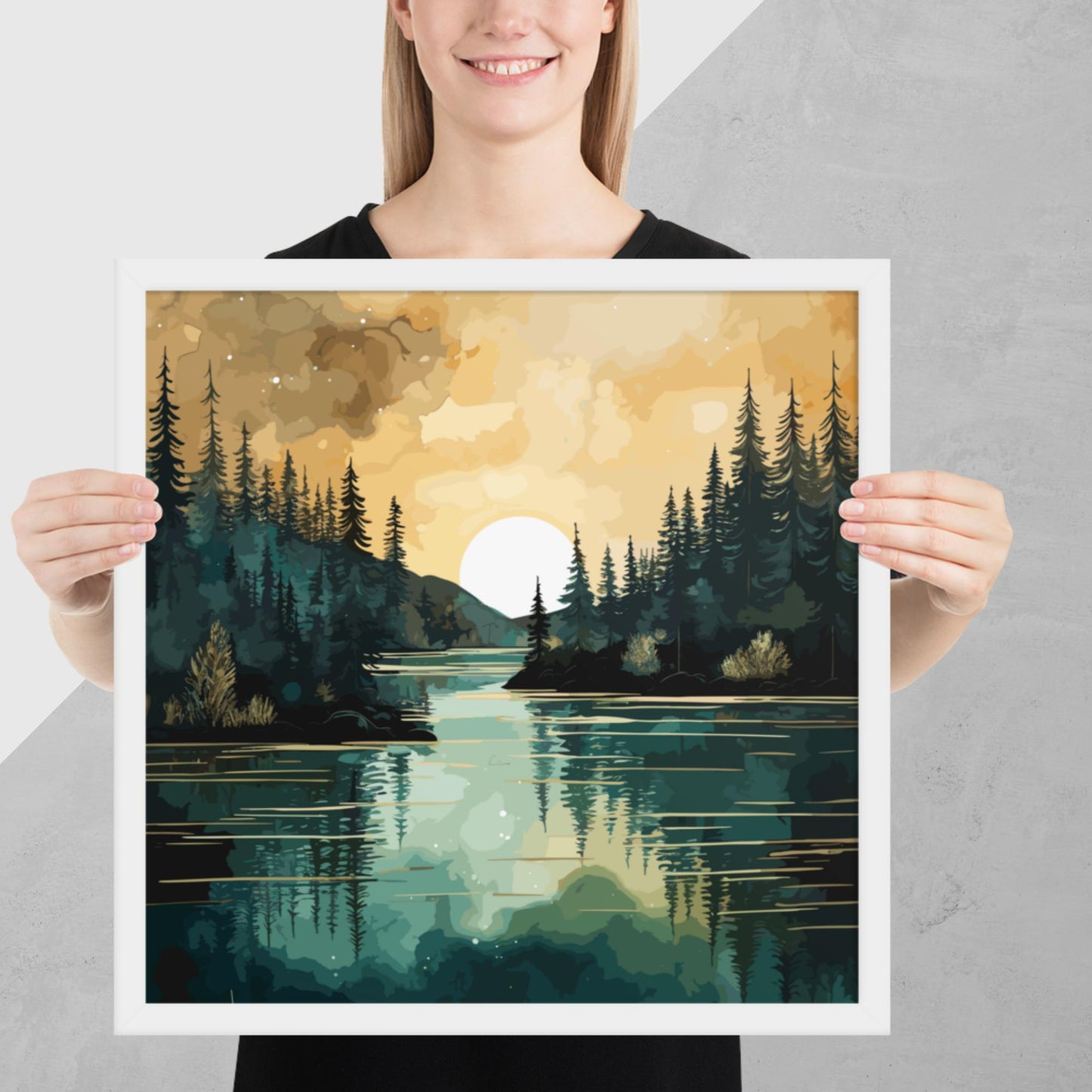 Forest Lake Sunset Framed Poster