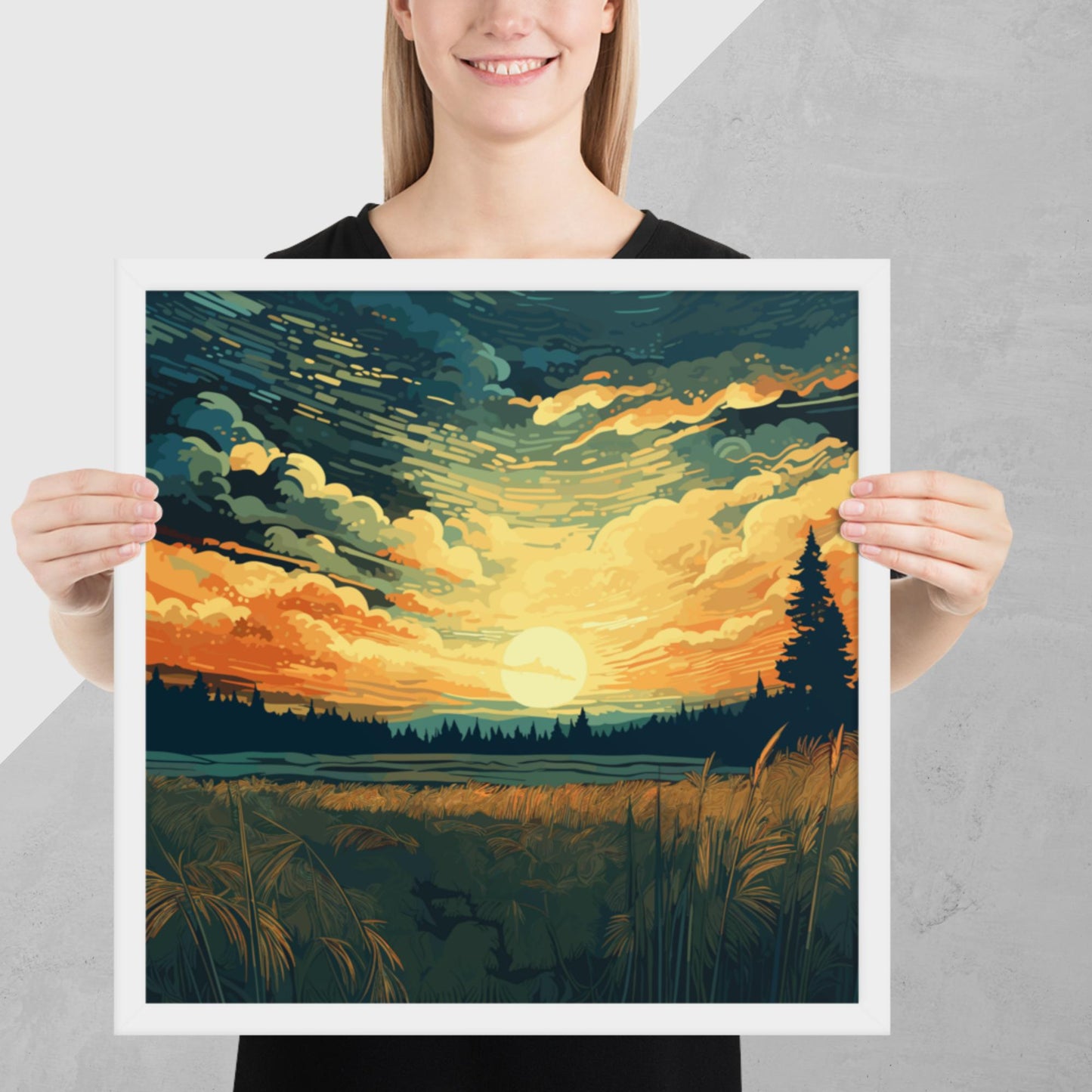 Crop Field Sunset Framed Poster