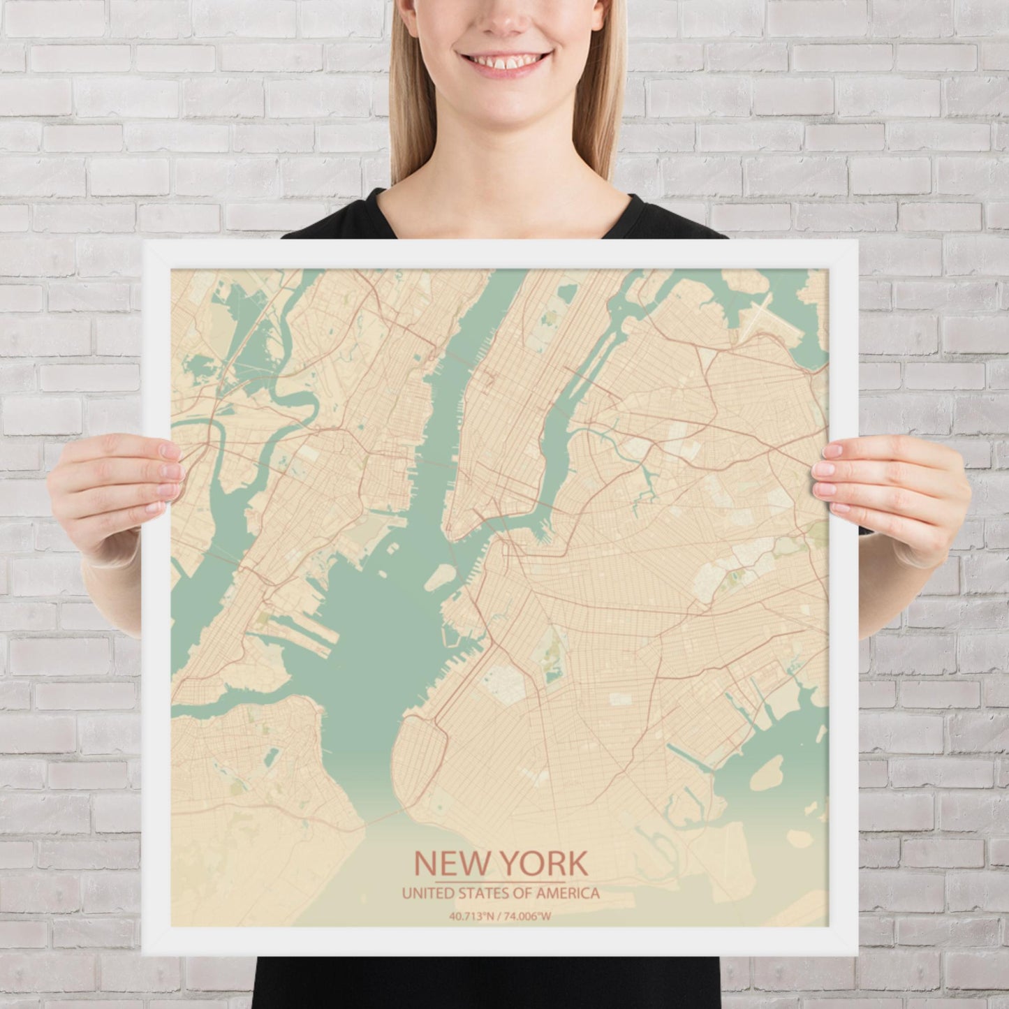 New York Vintage Style Framed Map