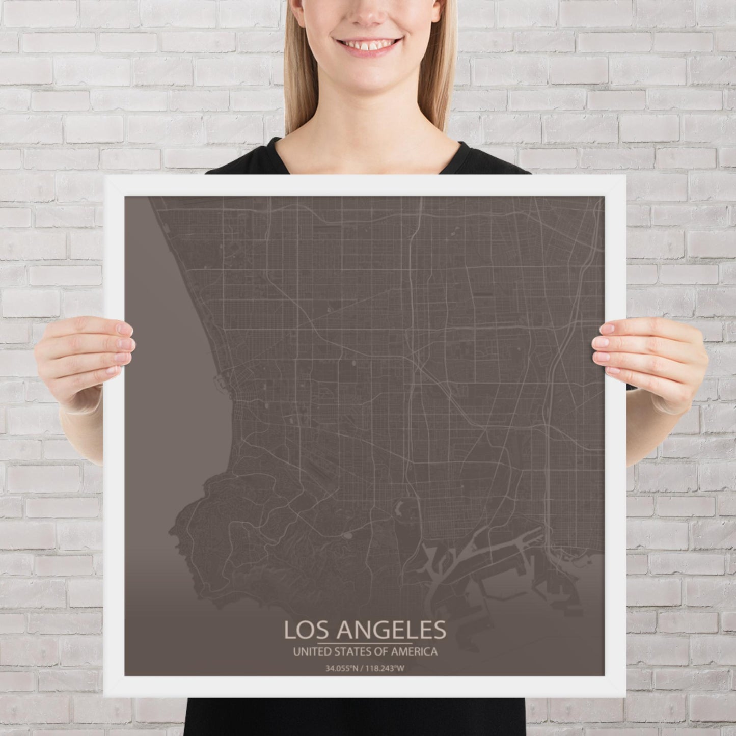 Los Angeles Brown and Grey Framed Map