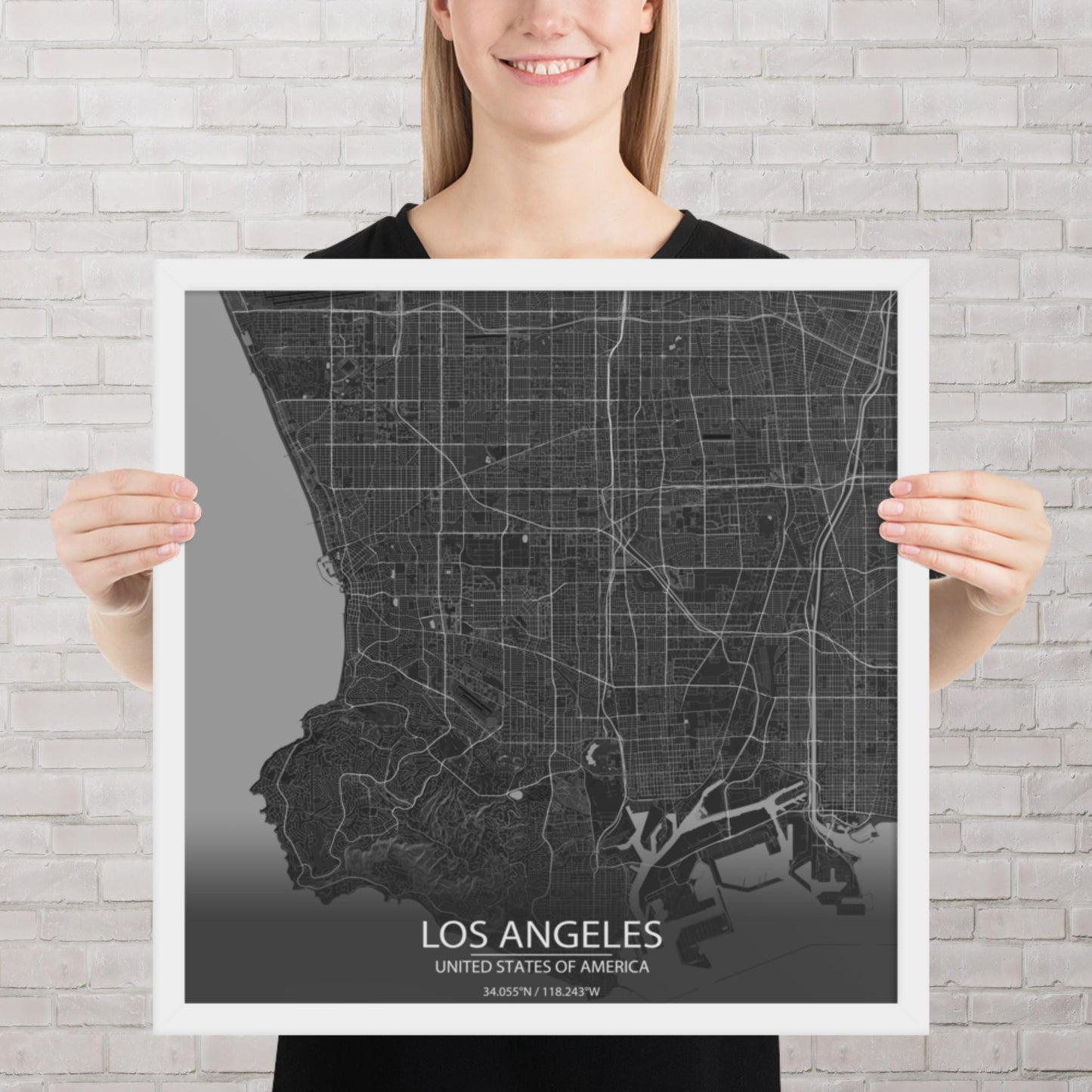 Los Angeles Dark Grey Framed Map