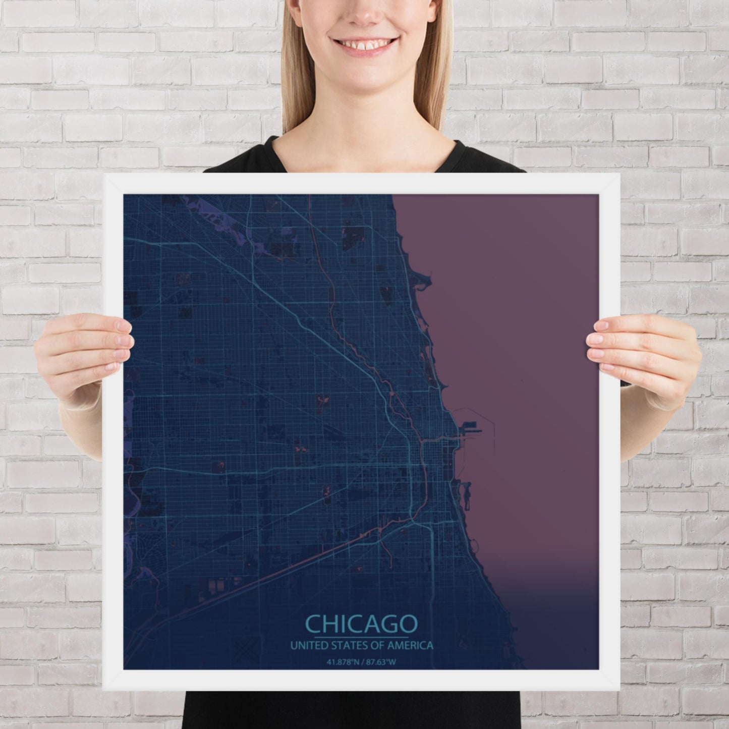 Chicago Blue and Purple Framed Map
