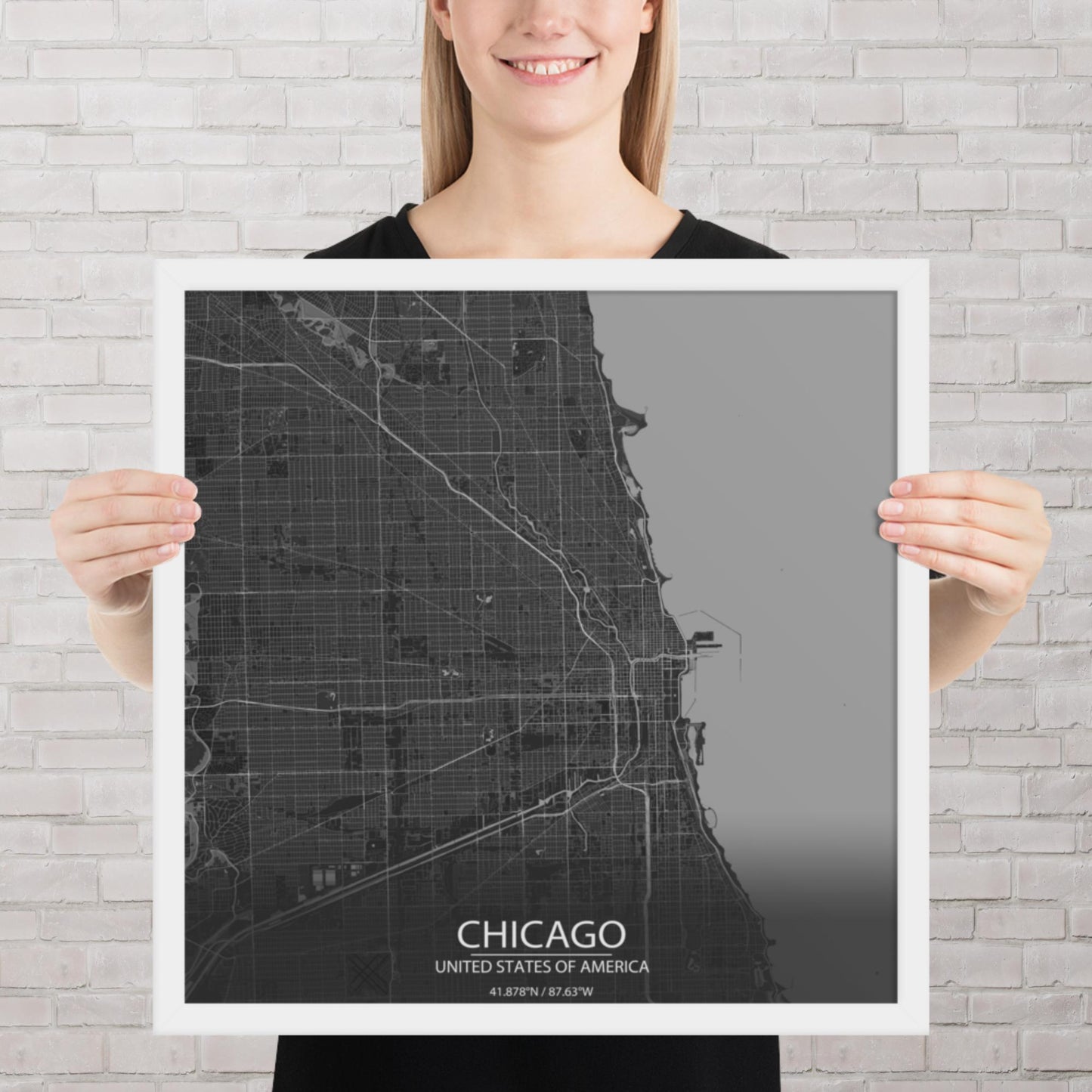 Chicago Dark Grey Framed Map