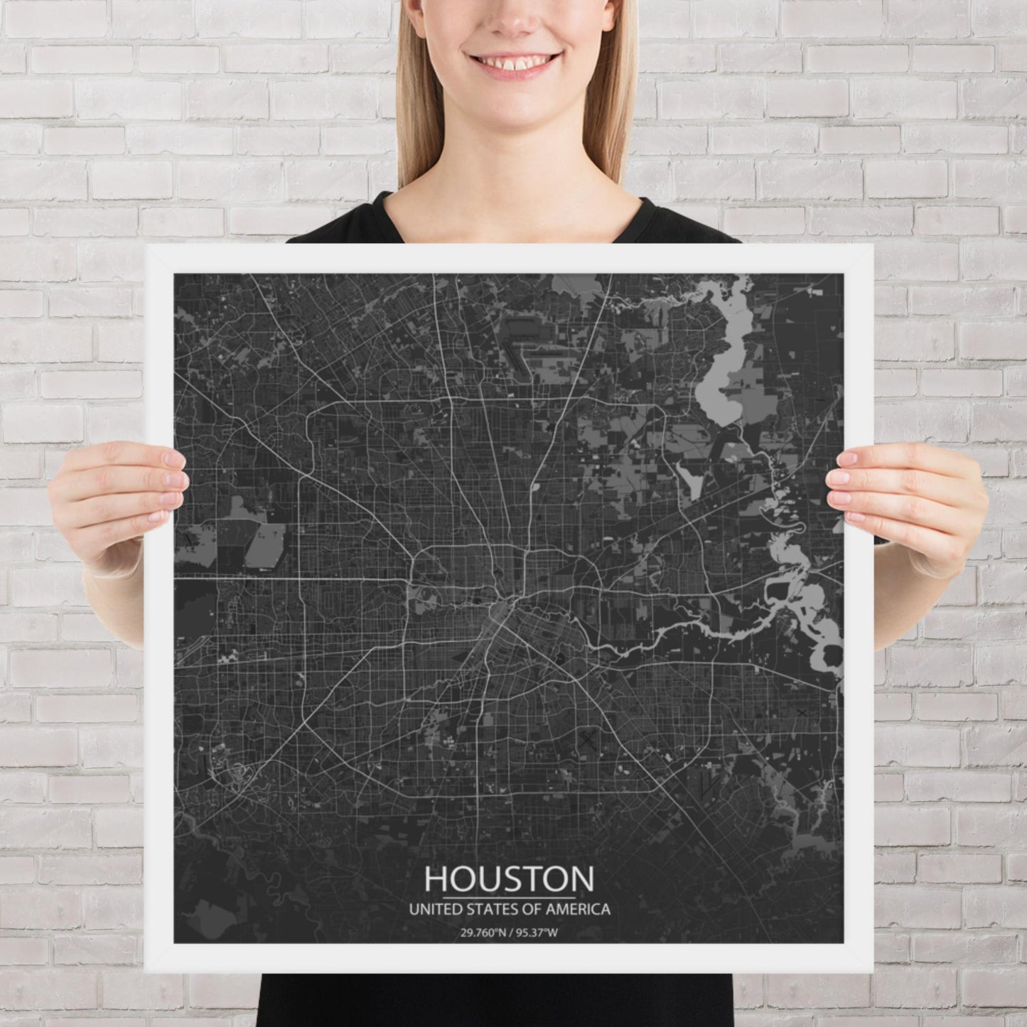 Houston Dark Grey Framed Map