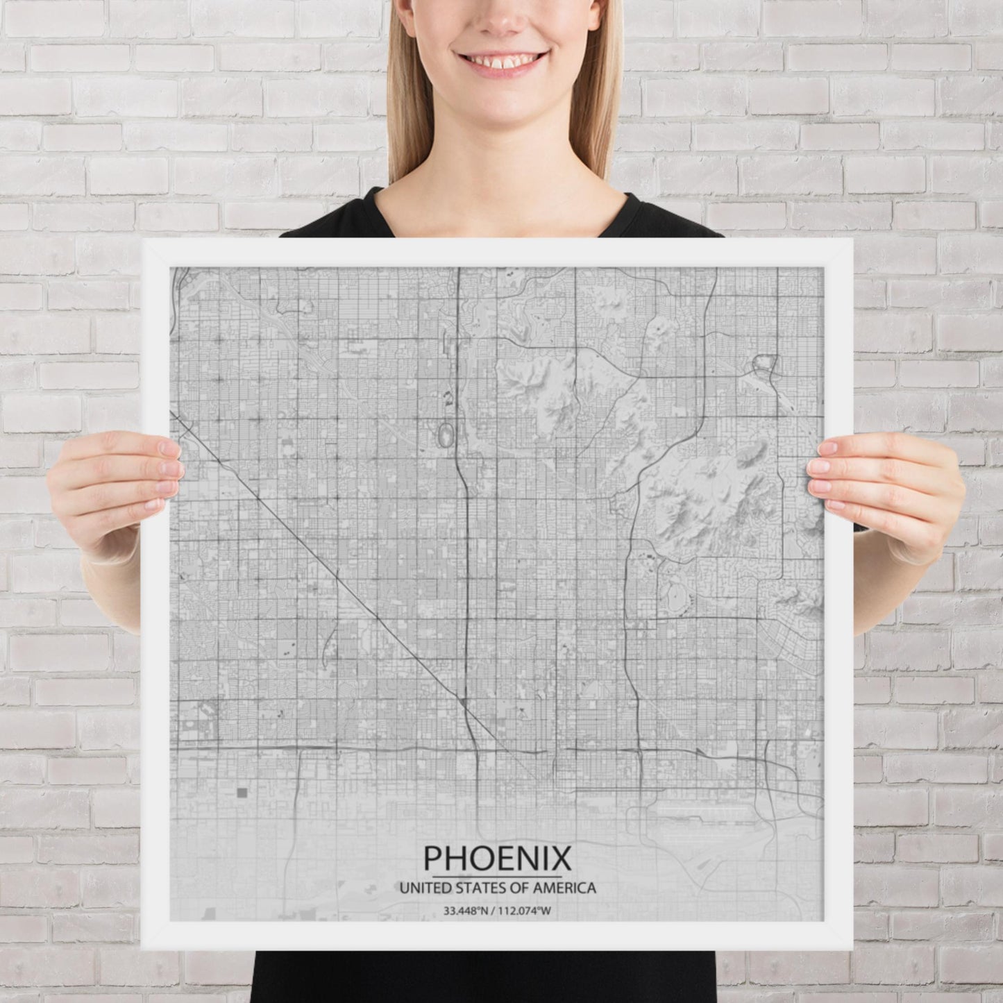 Phoenix Light Grey Framed Map
