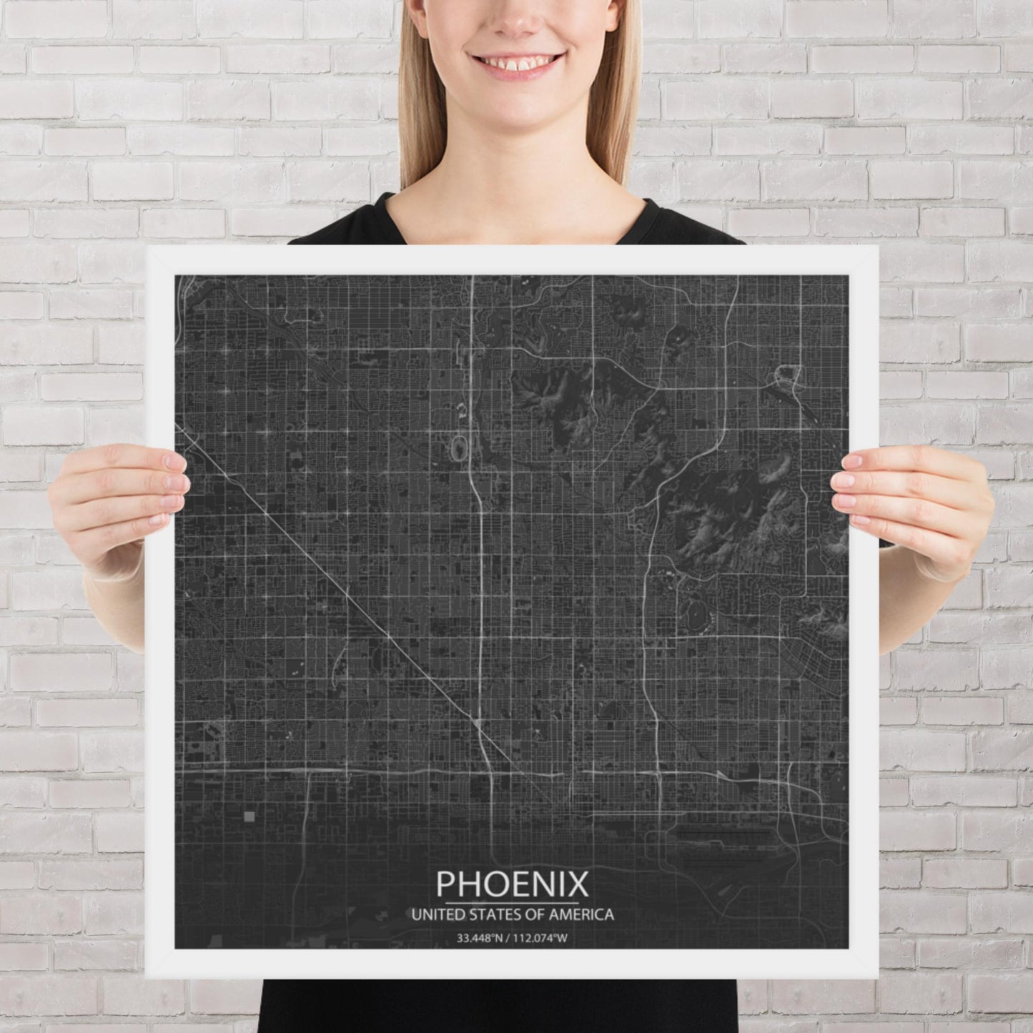Phoenix Dark Grey Framed Map