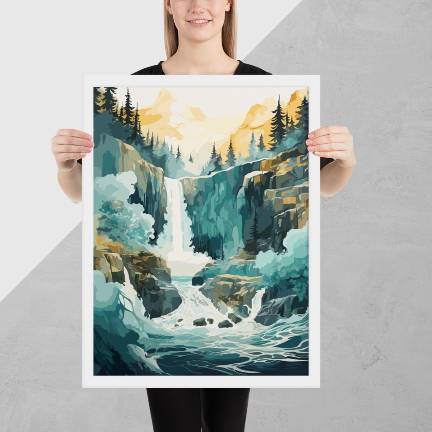 Roaring Forest Waterfall Framed Poster