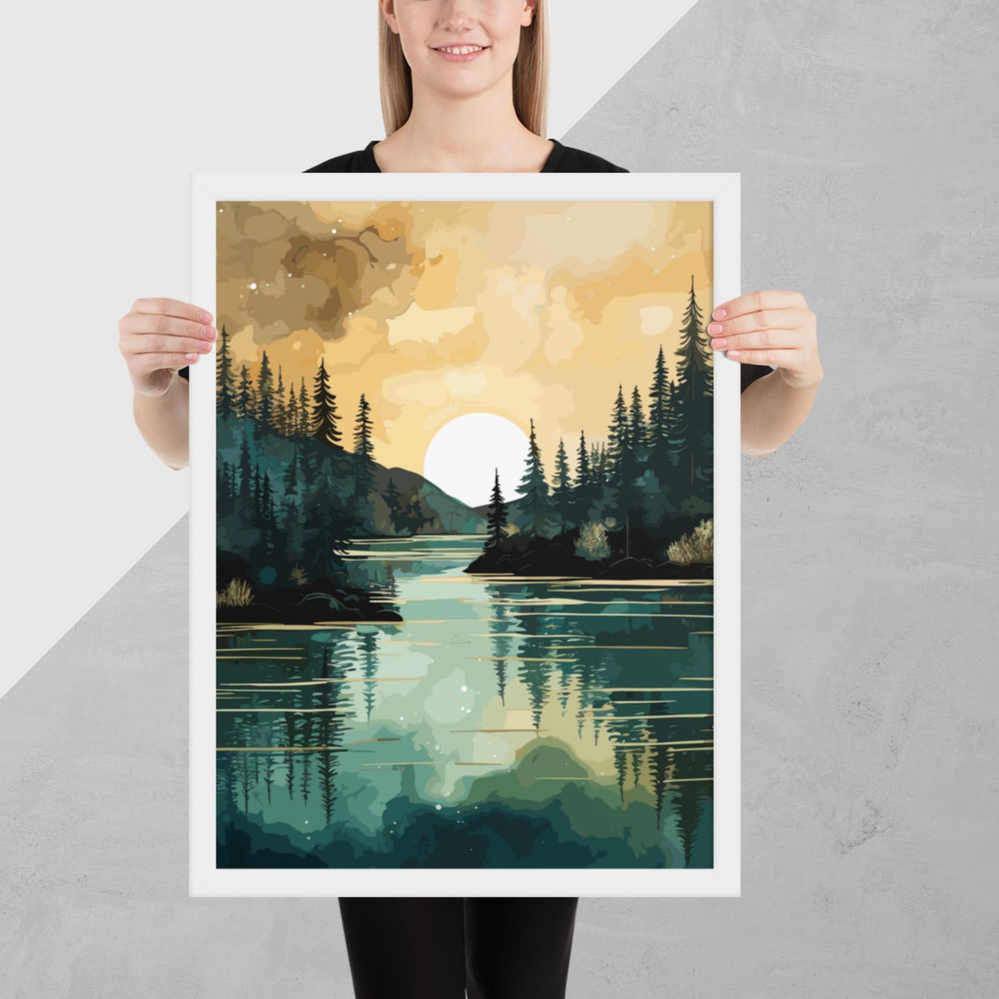 Forest Lake Sunset Framed Poster