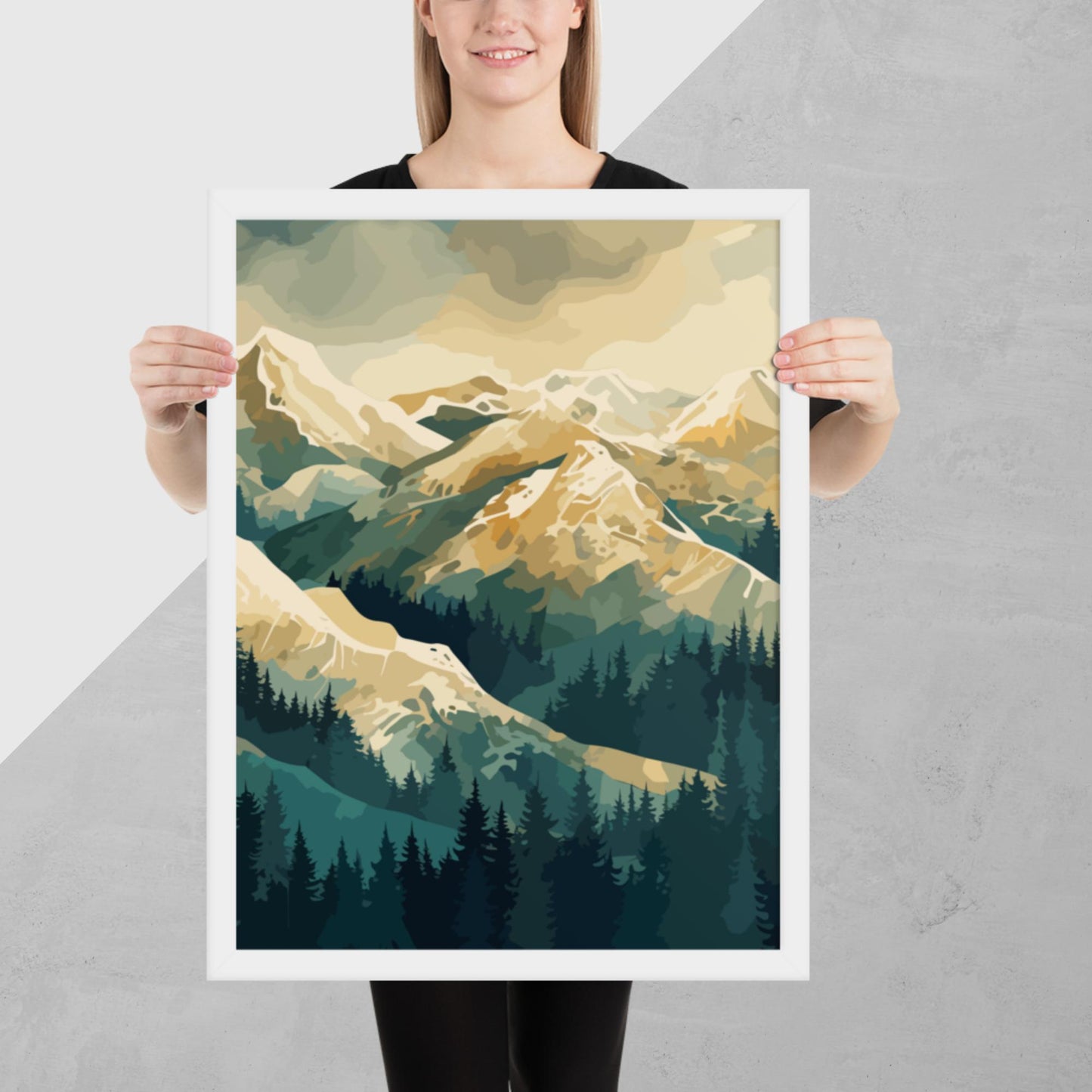 Winter Forest Mountains Framed Poster