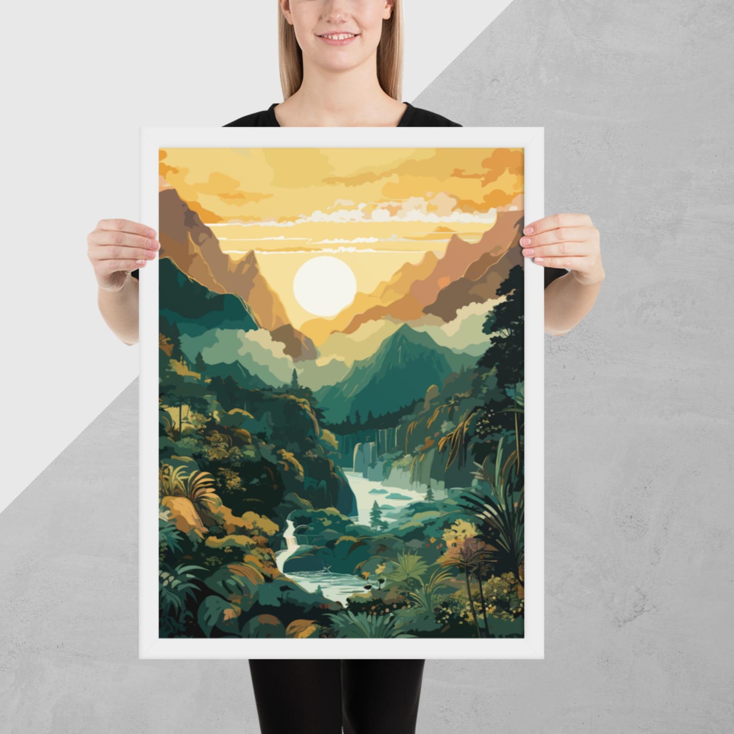 Mountainous Rainforest River Framed Poster