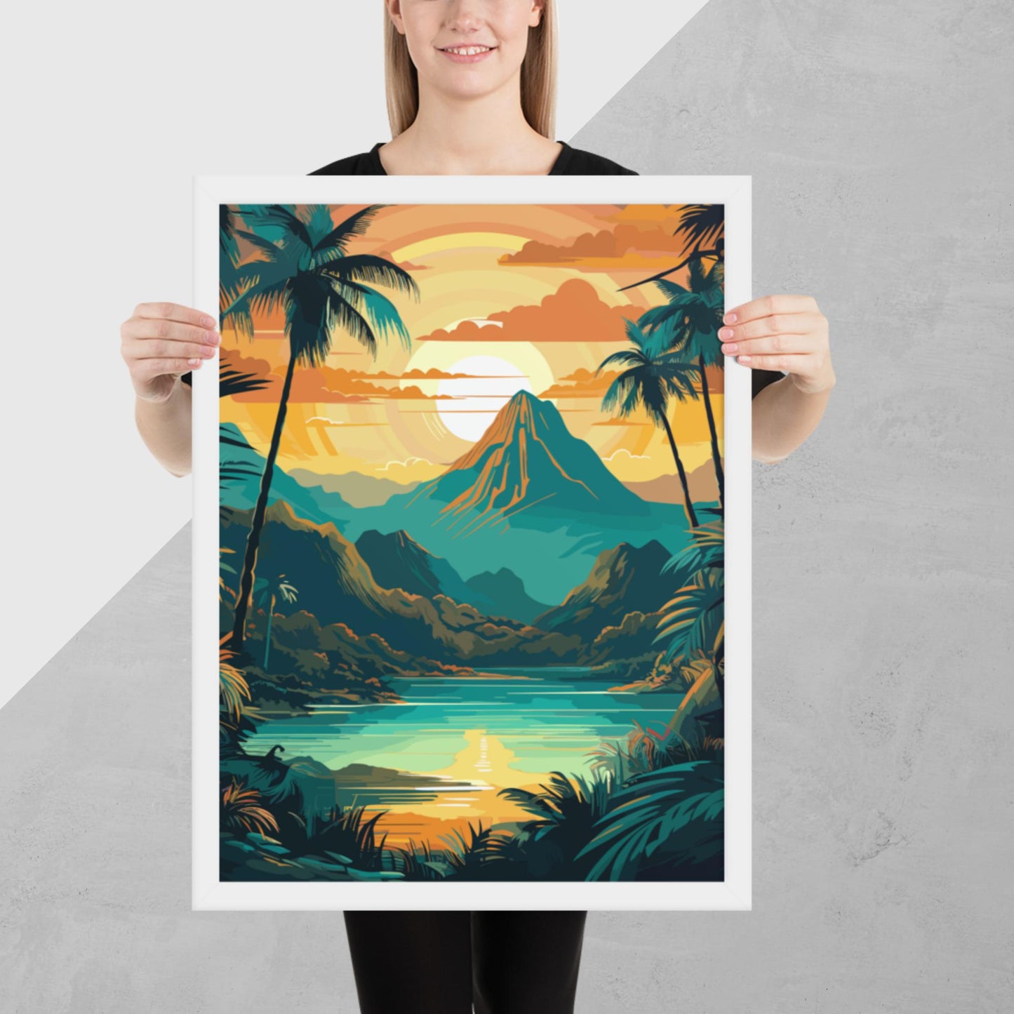 Rainforest Mountain Sunset Framed Poster