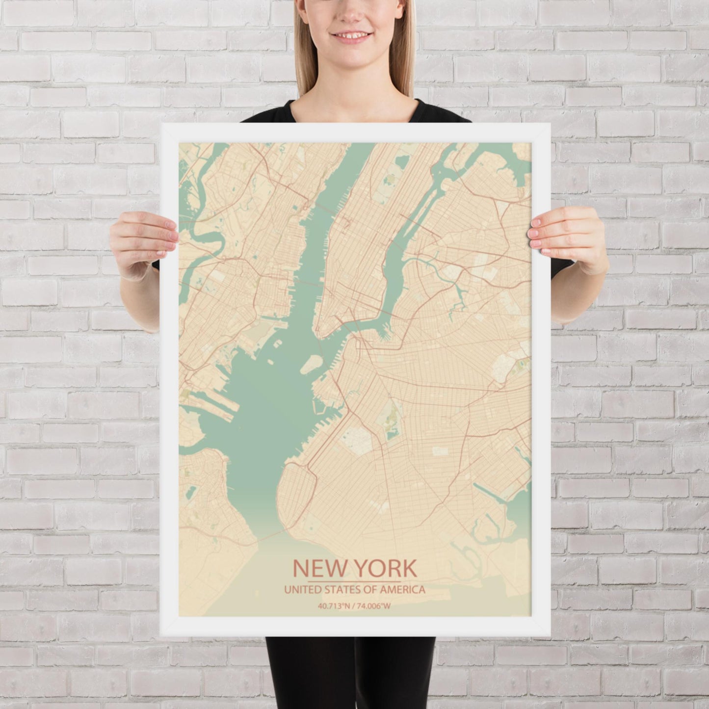 New York Vintage Style Framed Map