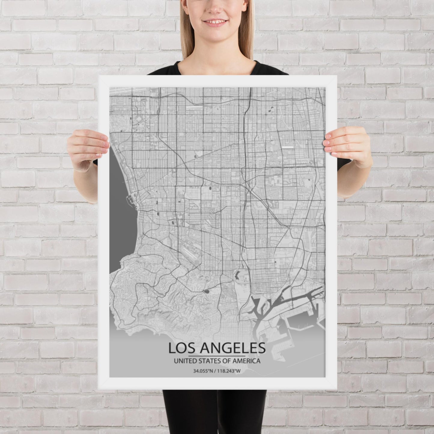 Los Angeles Light Grey Framed Map