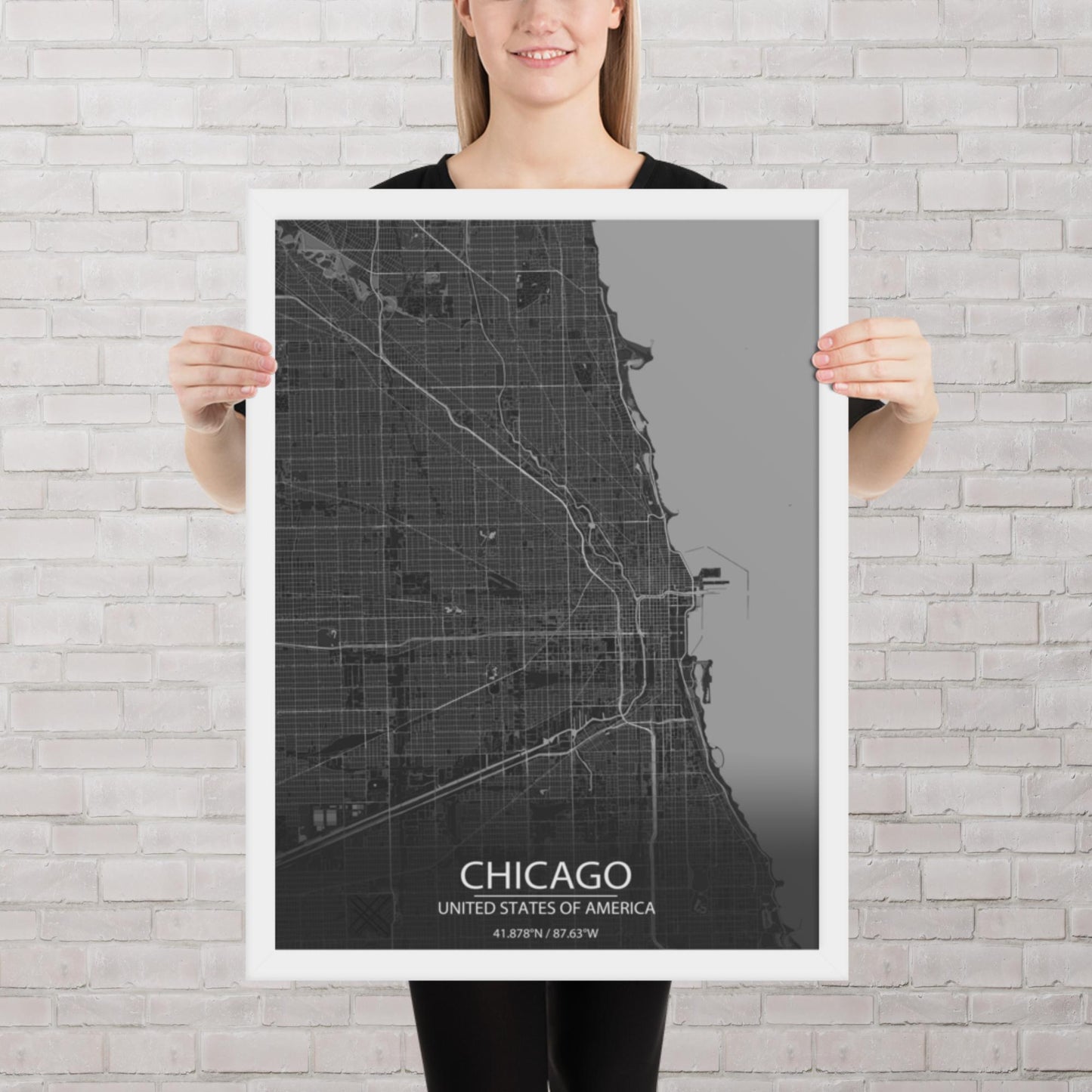 Chicago Dark Grey Framed Map