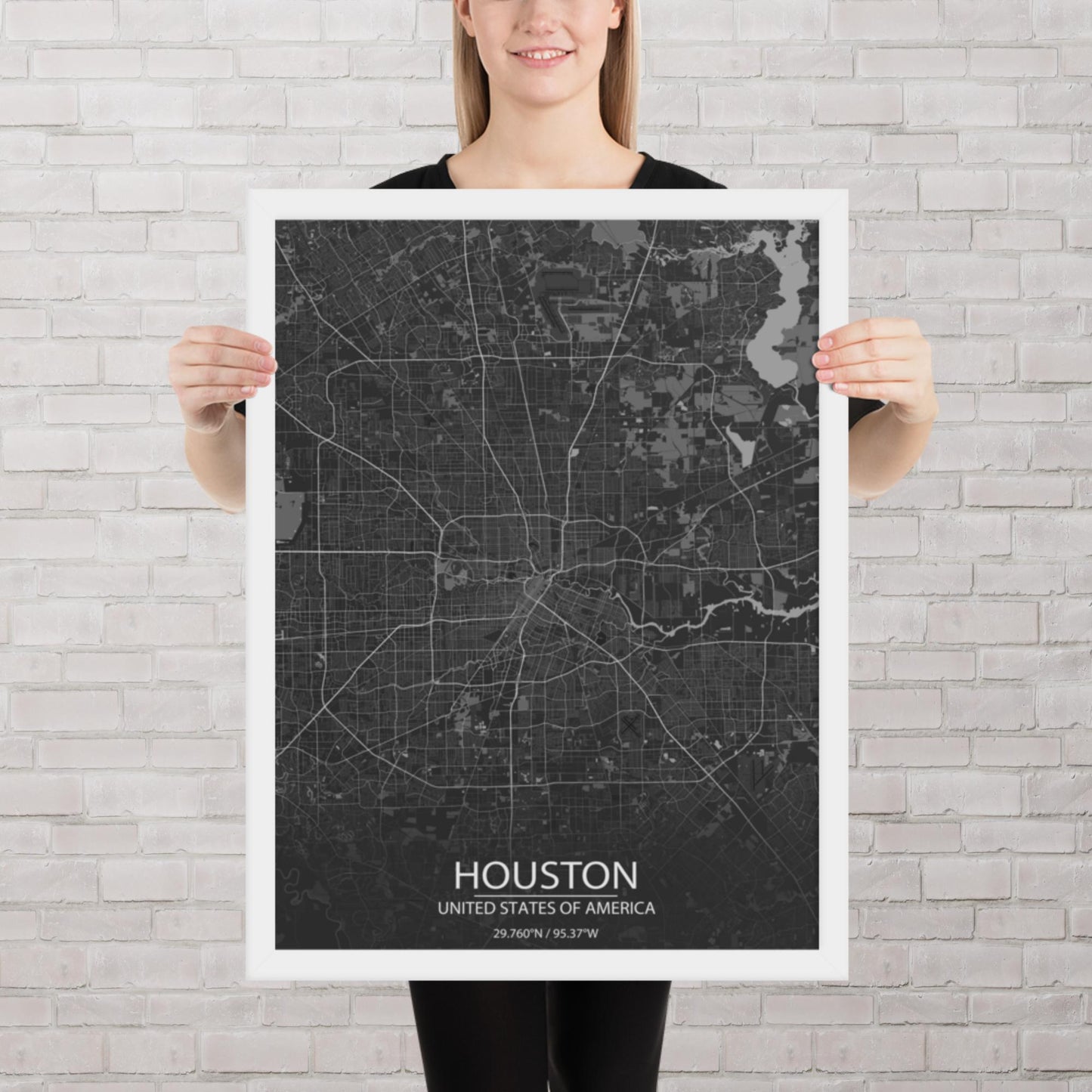 Houston Dark Grey Framed Map