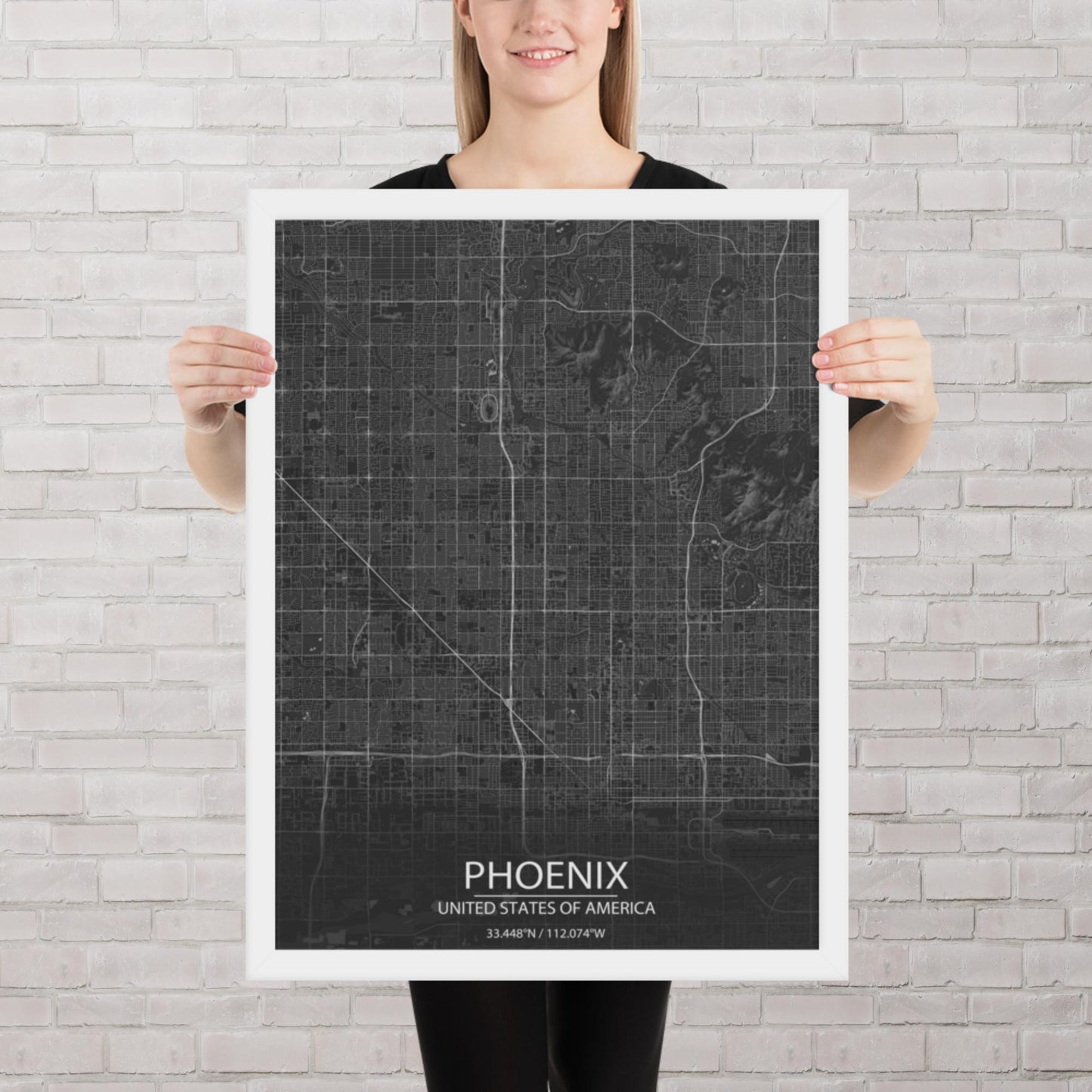 Phoenix Dark Grey Framed Map