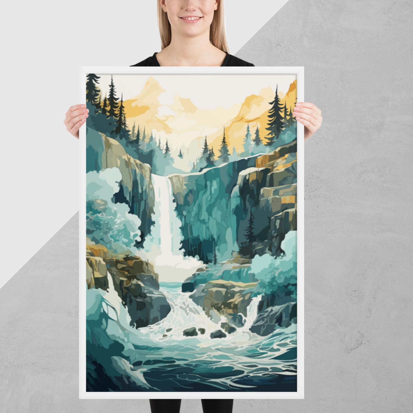 Roaring Forest Waterfall Framed Poster