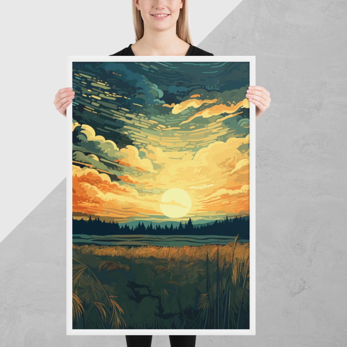 Crop Field Sunset Framed Poster
