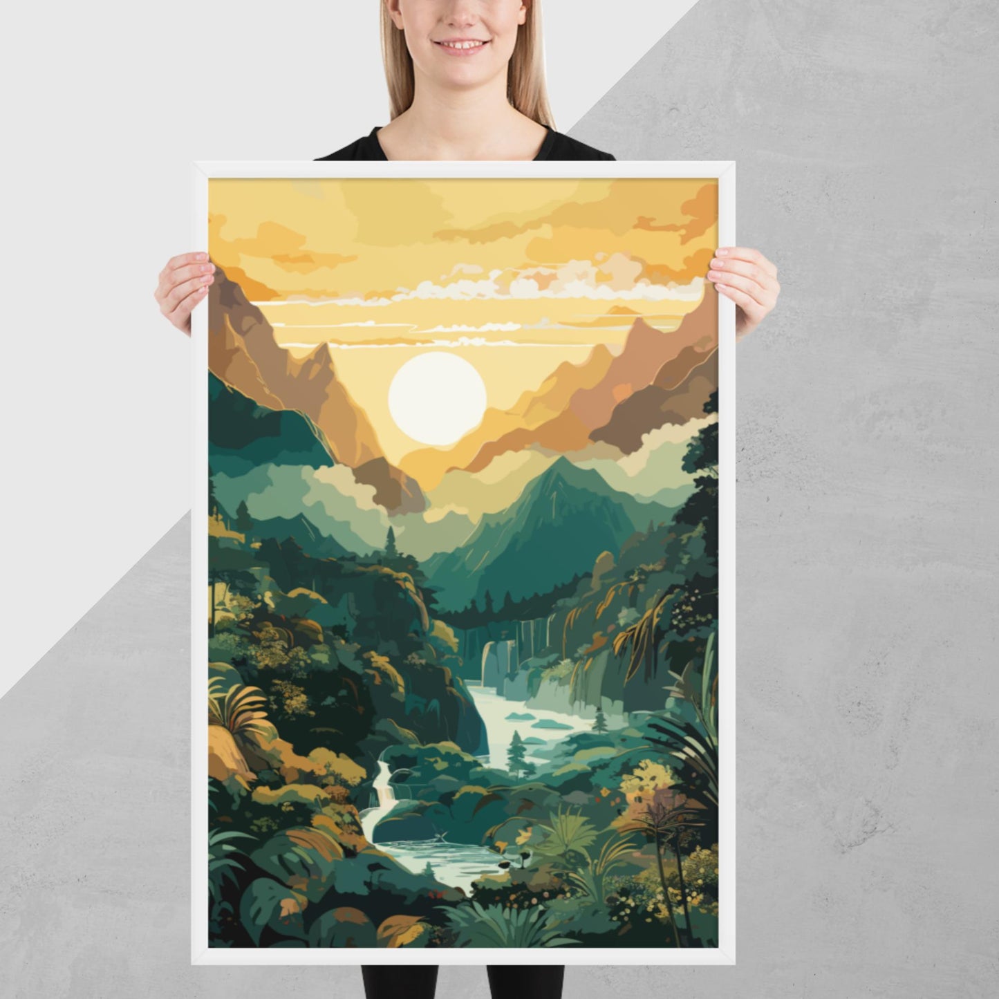 Mountainous Rainforest River Framed Poster