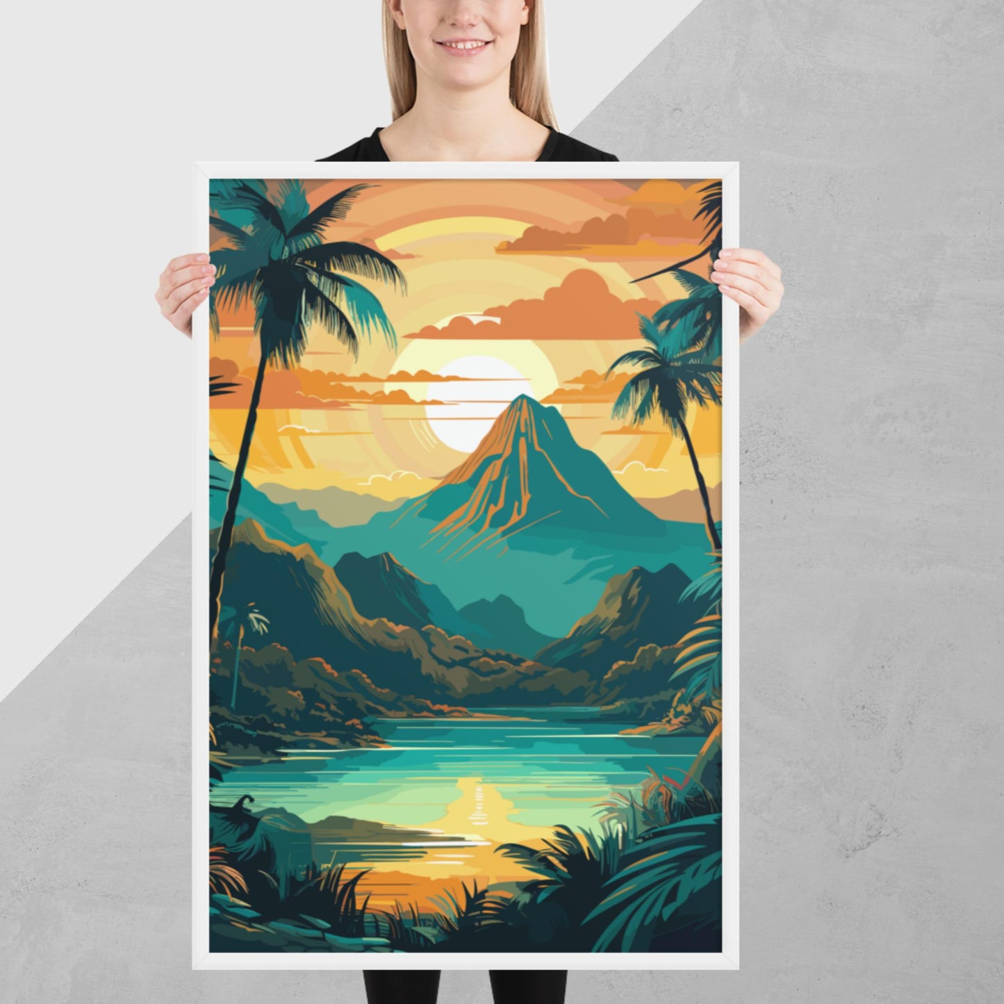 Rainforest Mountain Sunset Framed Poster