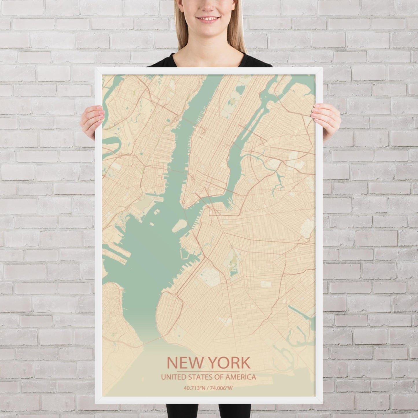 New York Vintage Style Framed Map