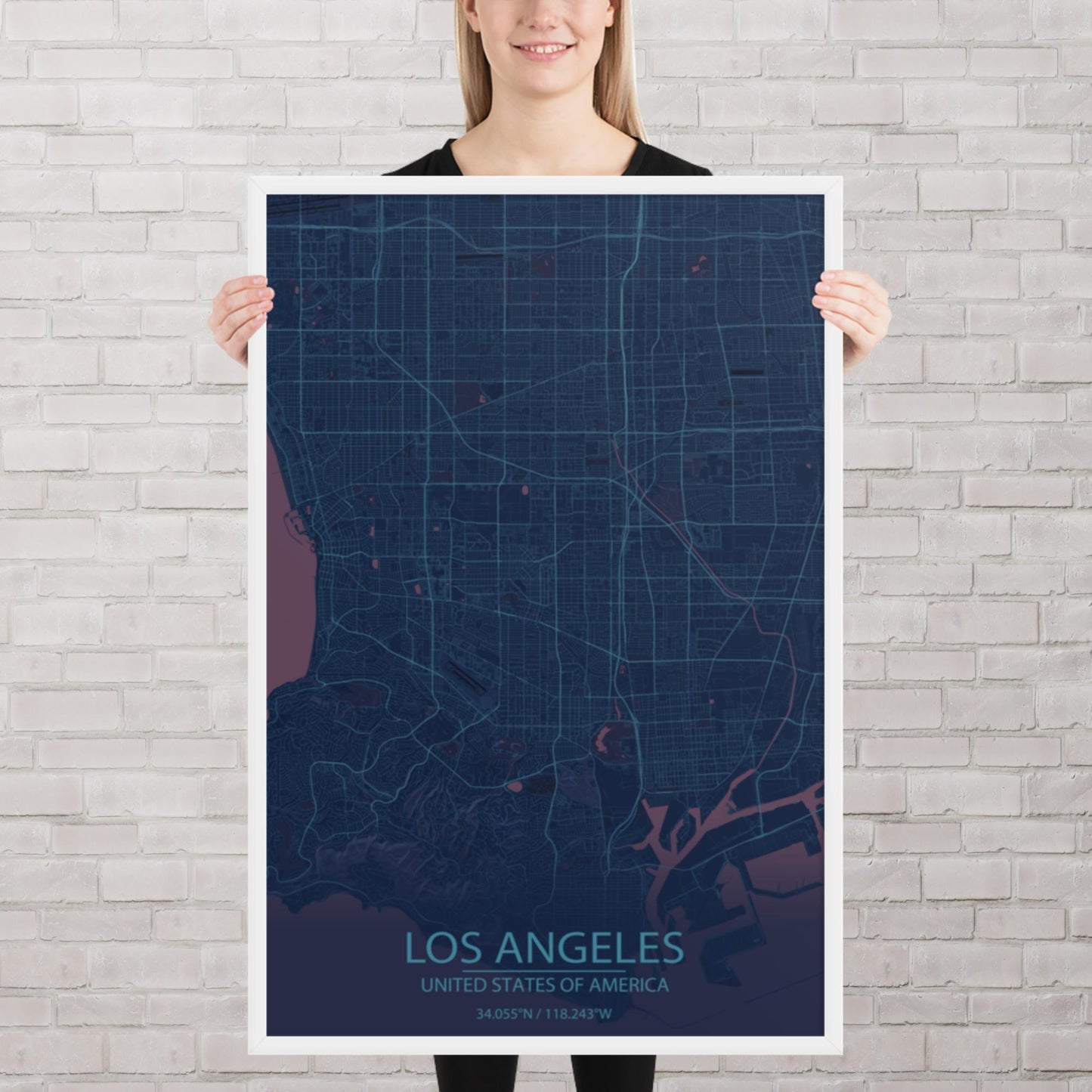 Los Angeles Blue and Purple Framed Map