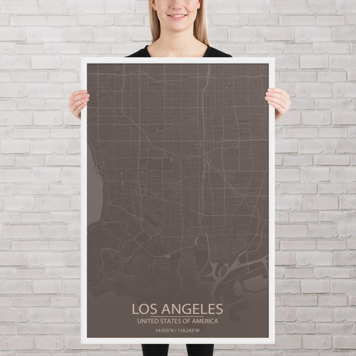 Los Angeles Brown and Grey Framed Map