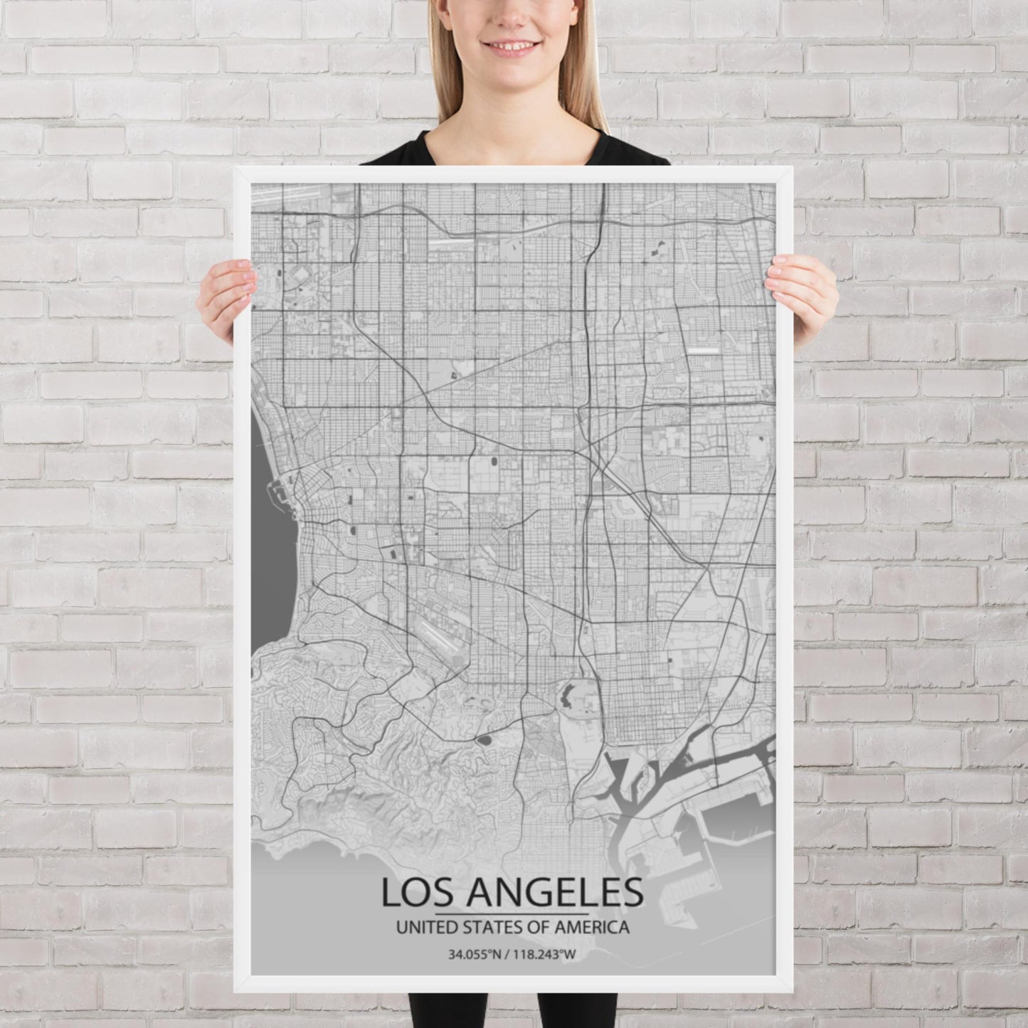 Los Angeles Light Grey Framed Map