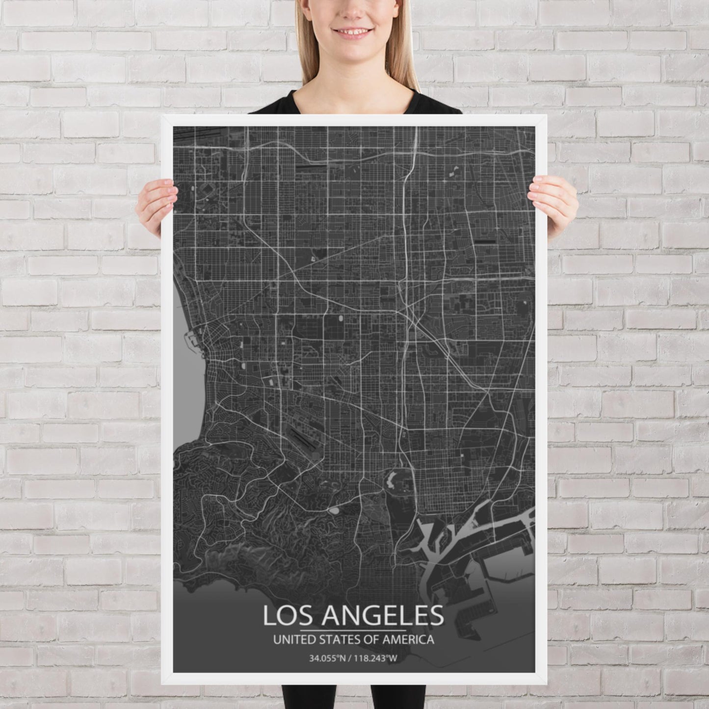Los Angeles Dark Grey Framed Map