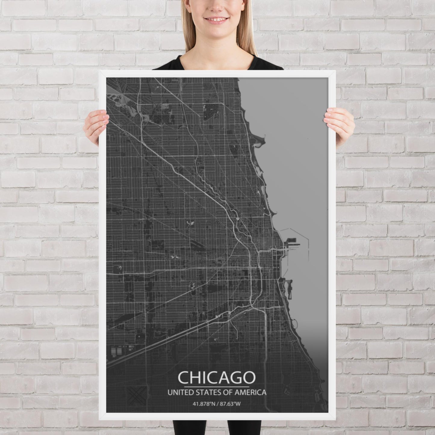 Chicago Dark Grey Framed Map
