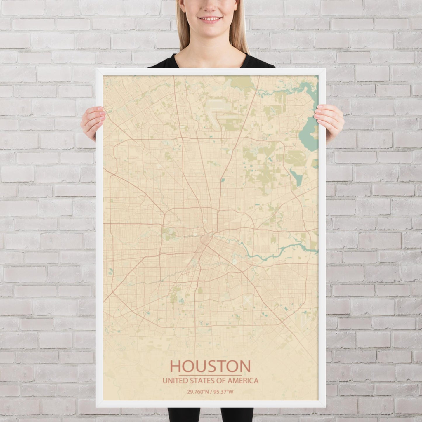 Houston Vintage Style Framed Map