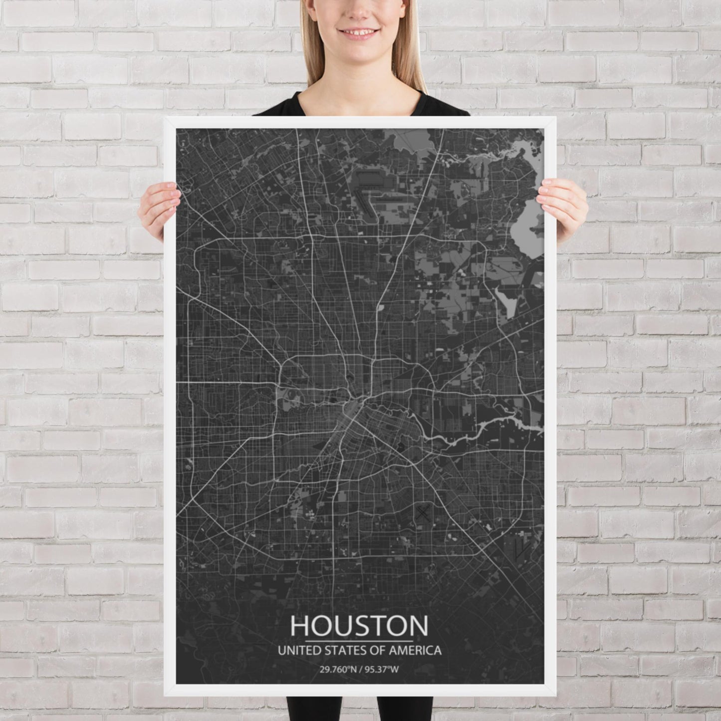 Houston Dark Grey Framed Map