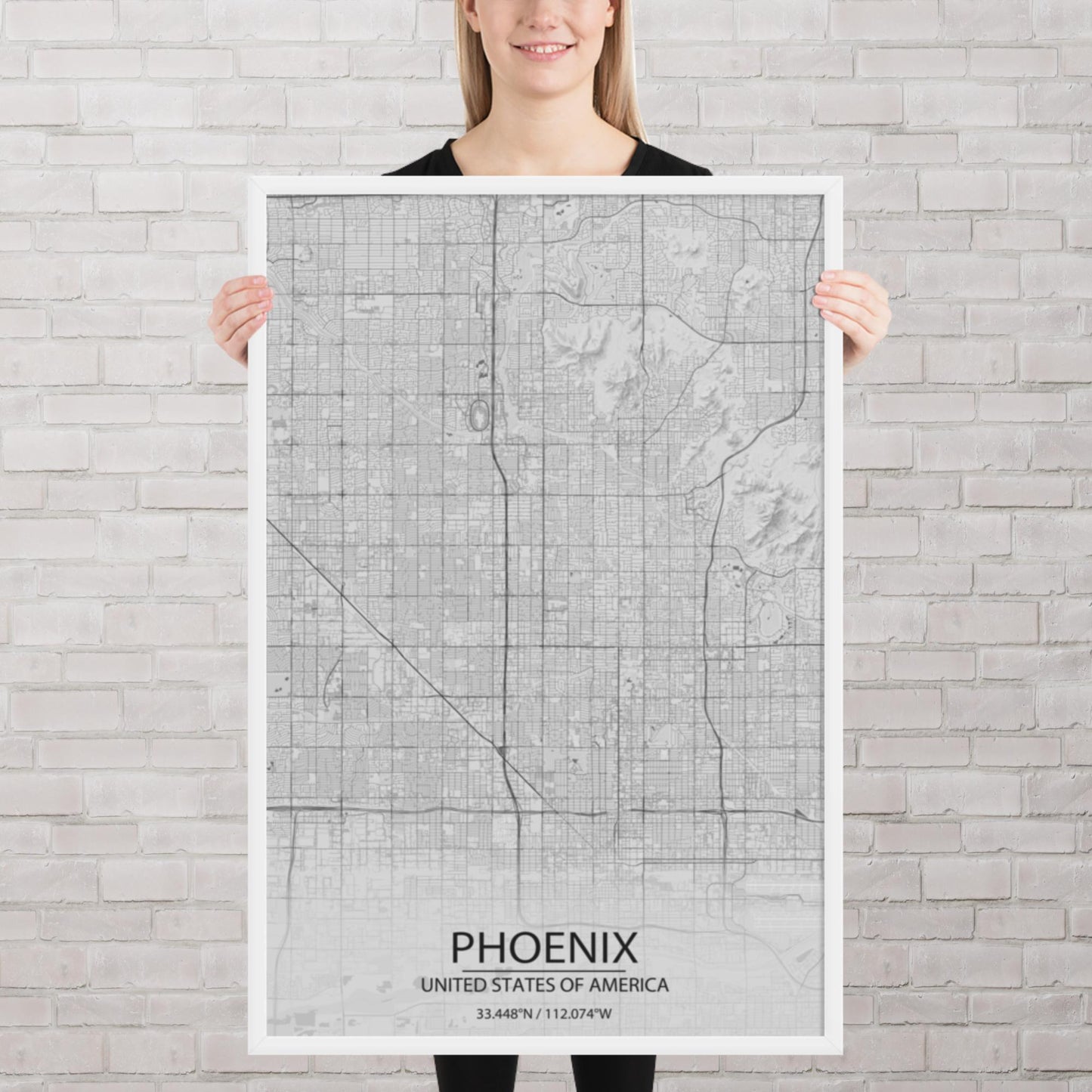 Phoenix Light Grey Framed Map