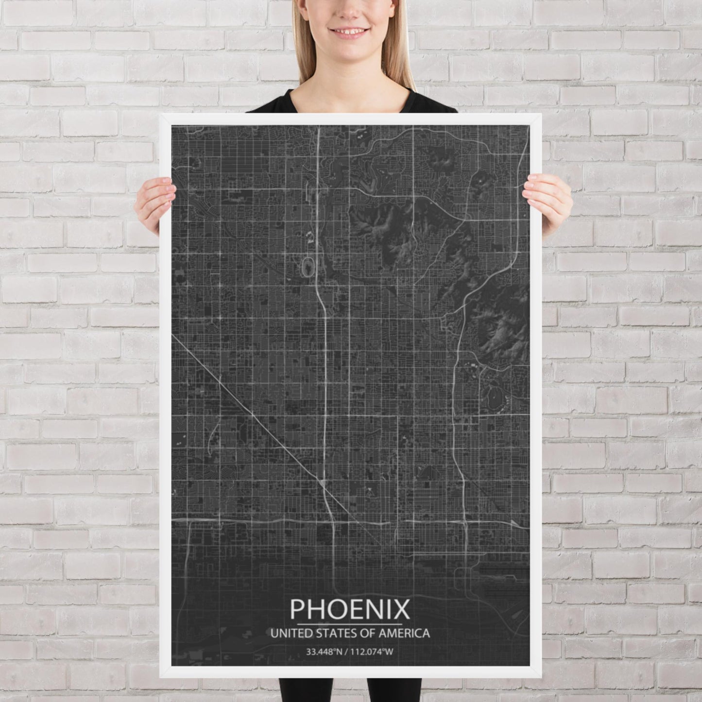 Phoenix Dark Grey Framed Map
