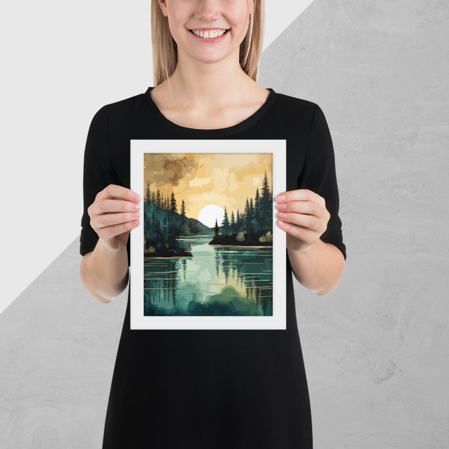 Forest Lake Sunset Framed Poster