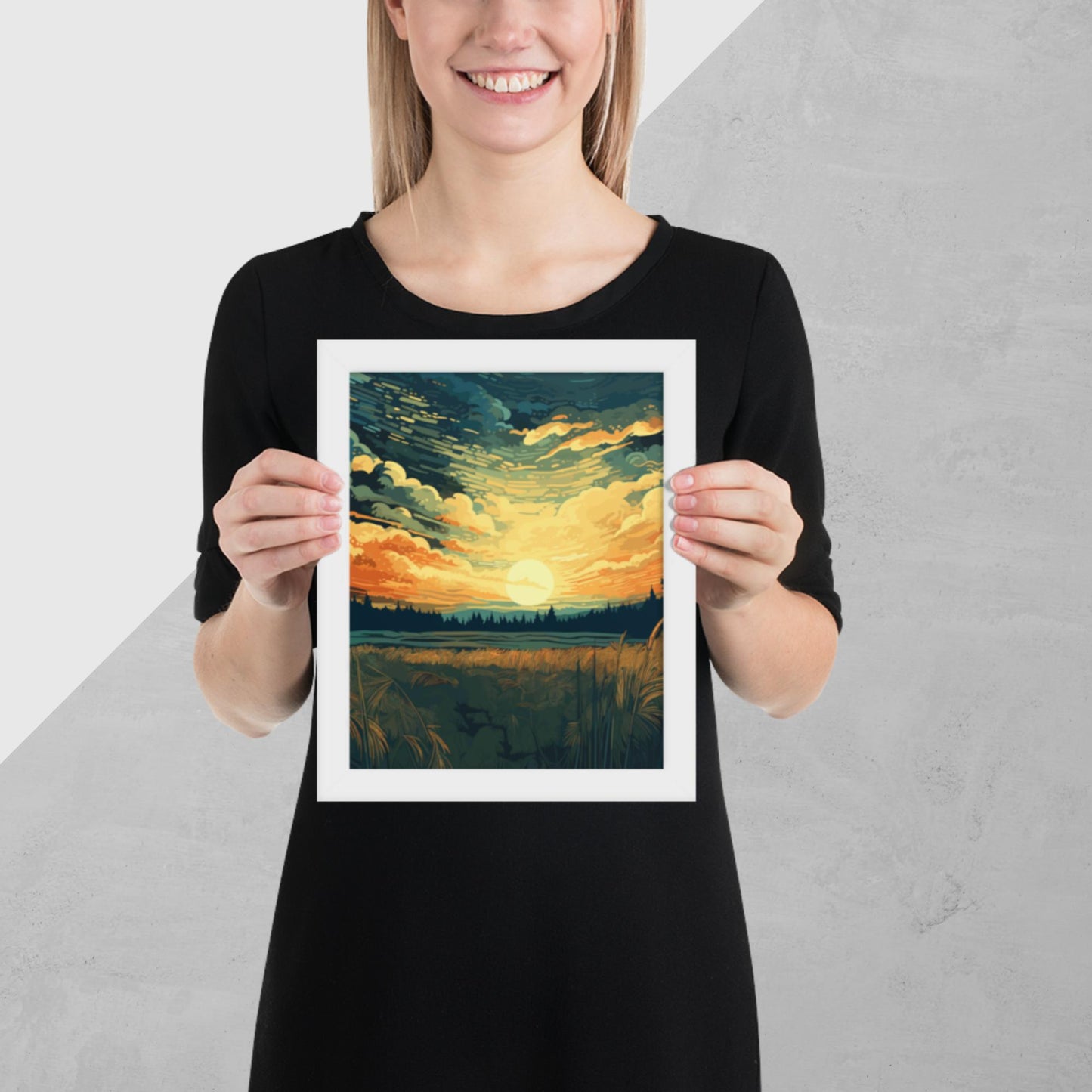 Crop Field Sunset Framed Poster