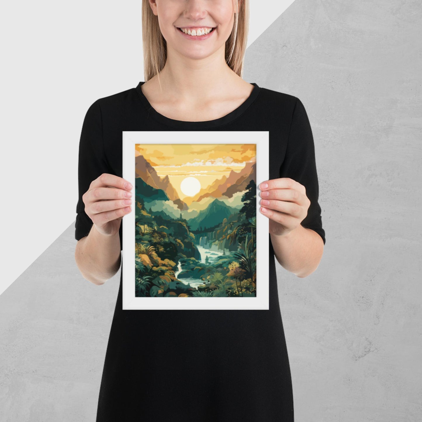 Mountainous Rainforest River Framed Poster