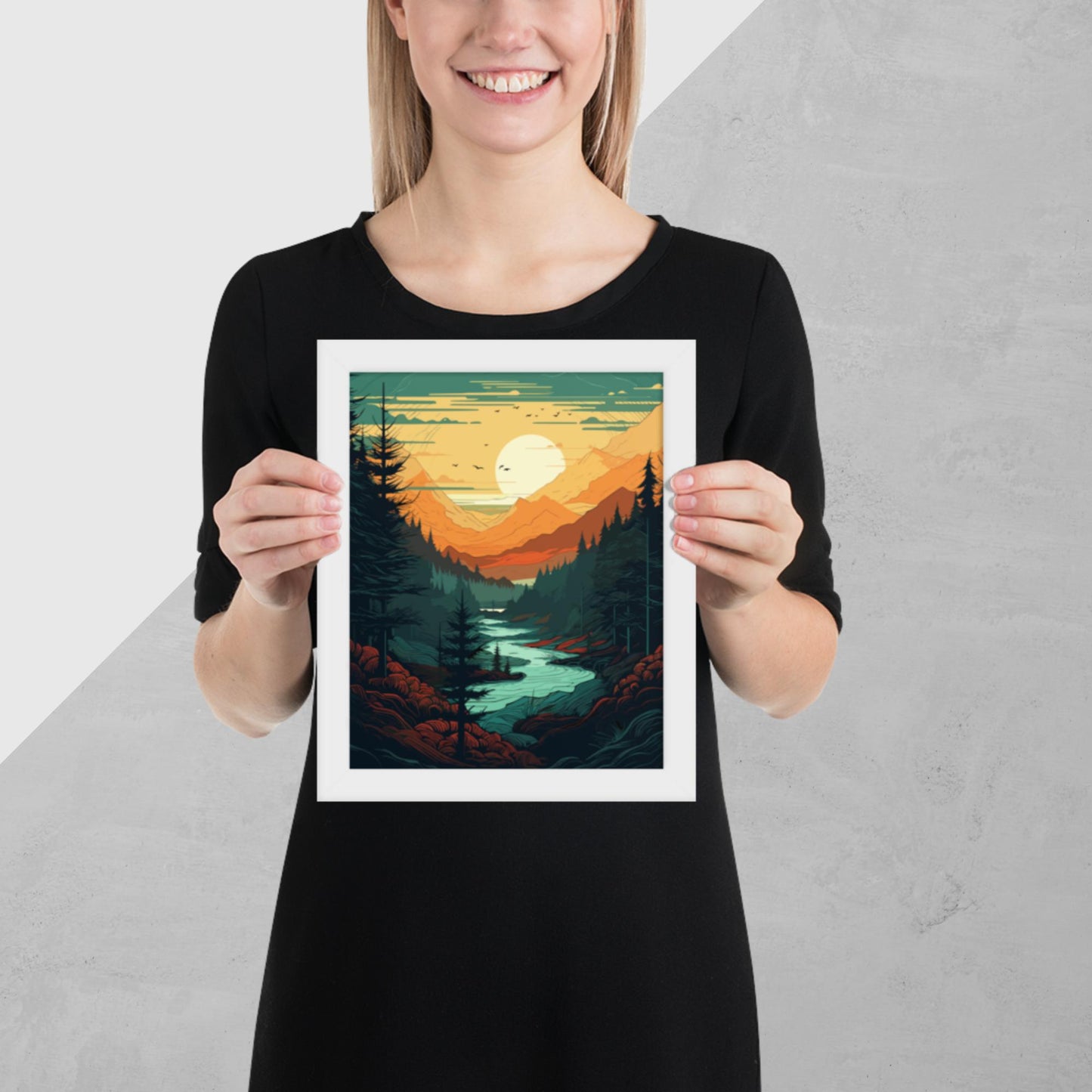 Forest River Sunset Framed Poster