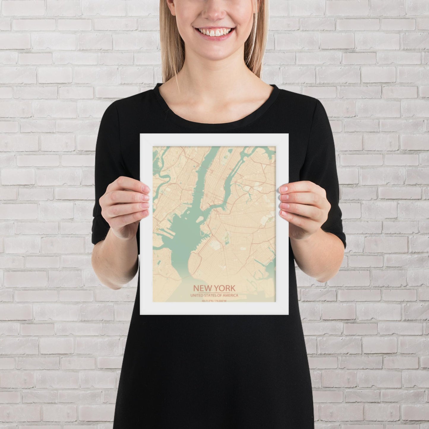 New York Vintage Style Framed Map
