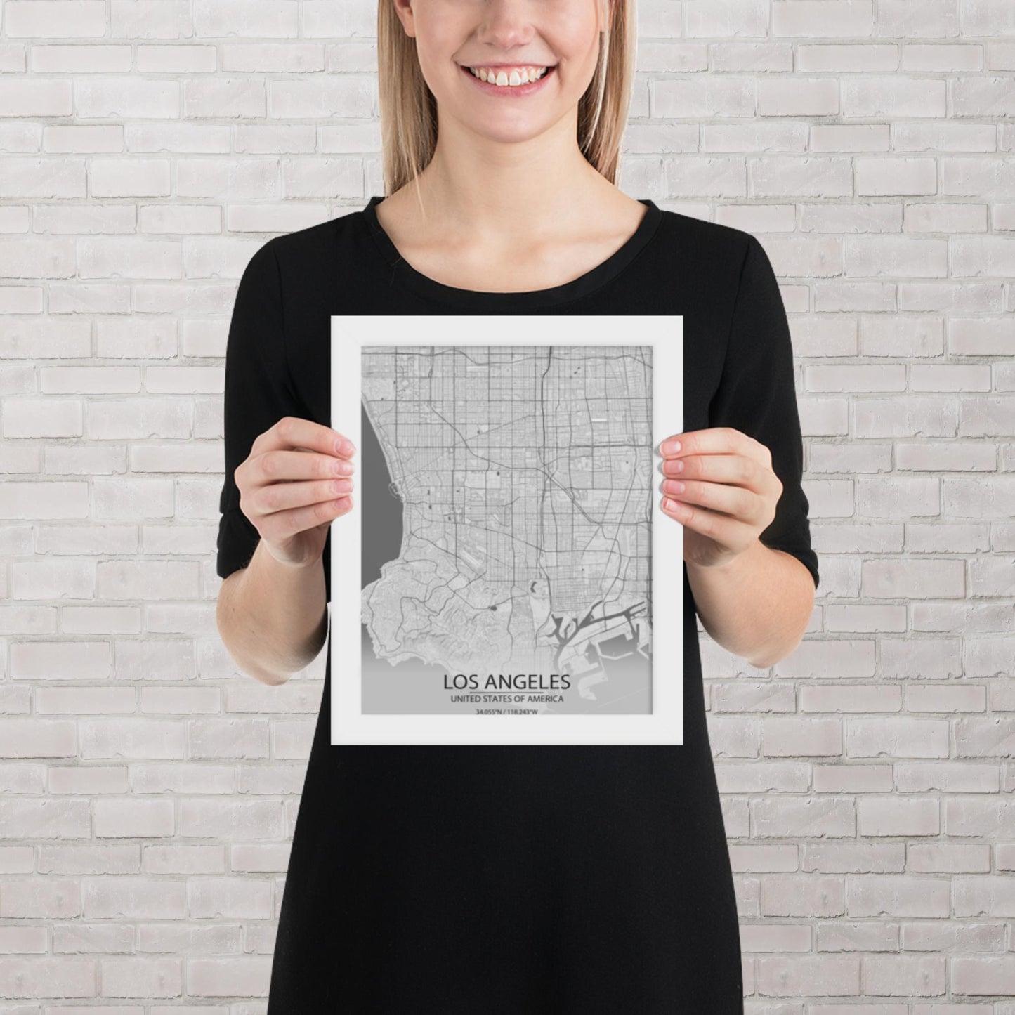 Los Angeles Light Grey Framed Map